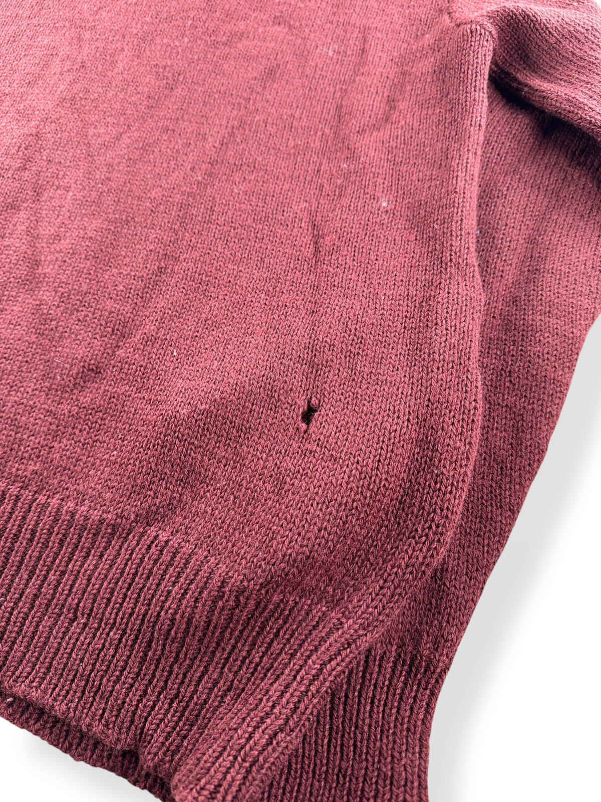 Small hole on back of Vintage St. John's Bay Henley Wool Sweater SZ LT (Fits MT)