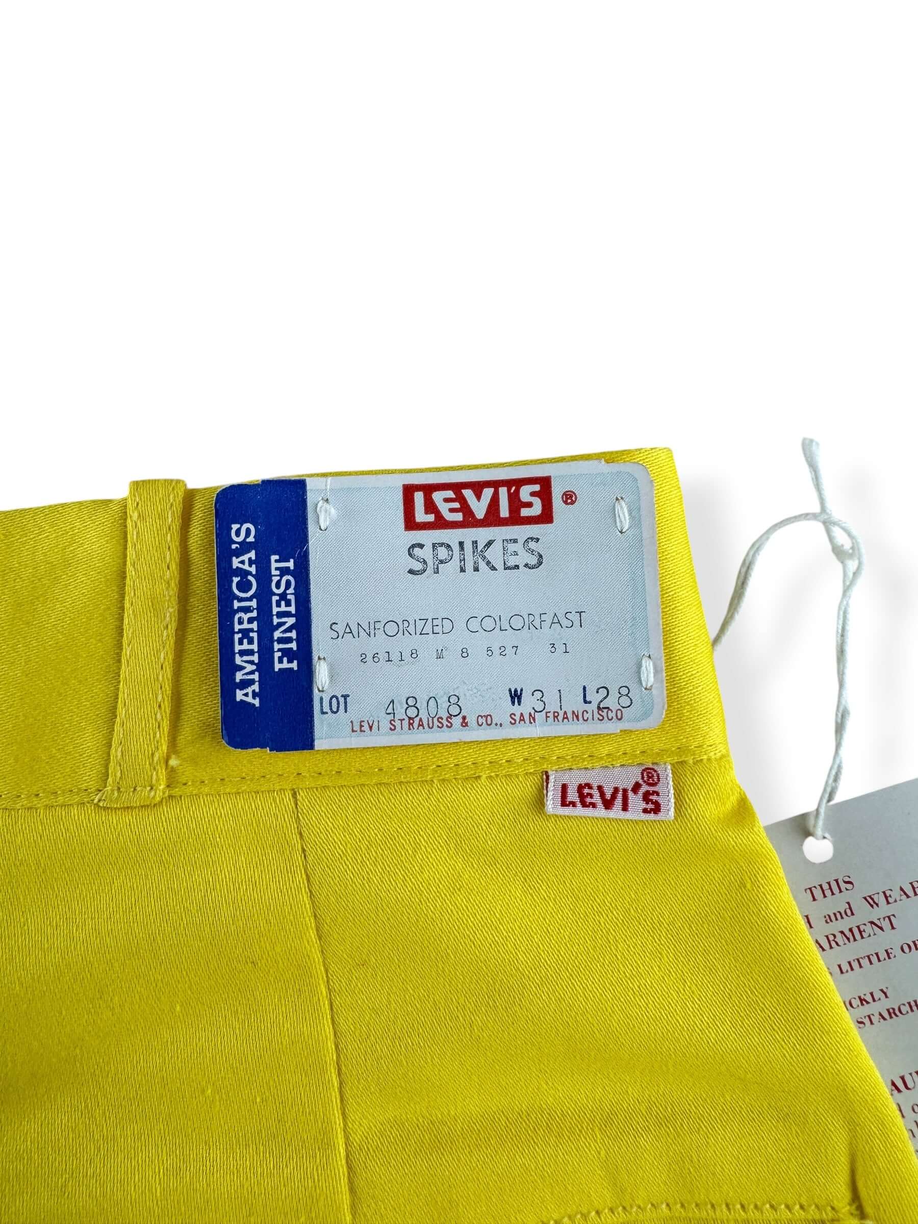 NOS Tag on Vintage NOS Yellow Levi's Wash and Wear Spikes Trousers W31