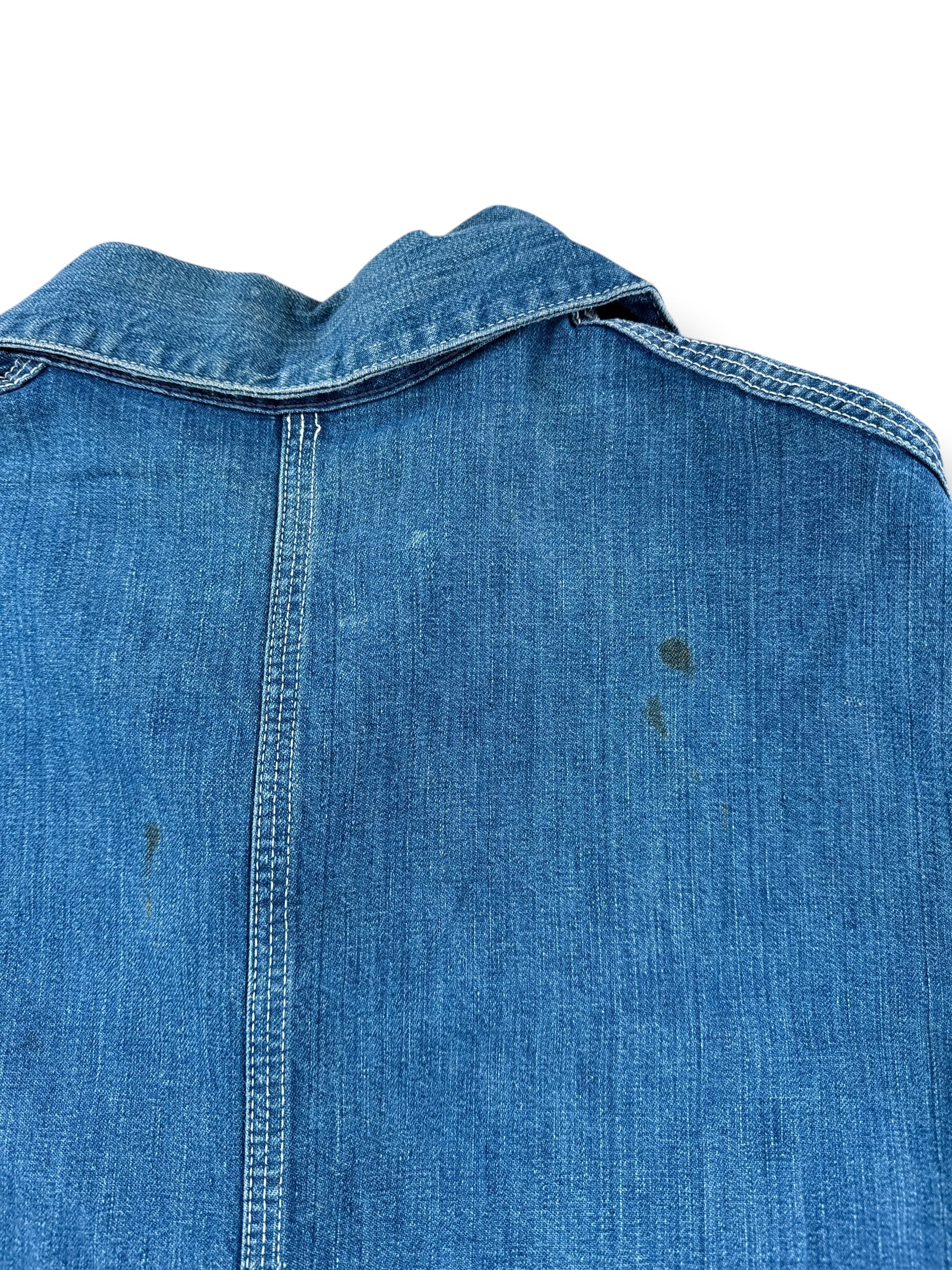 Stains on Vintage Hand Repaired Sanforized Denim Chore Coat SZ L
