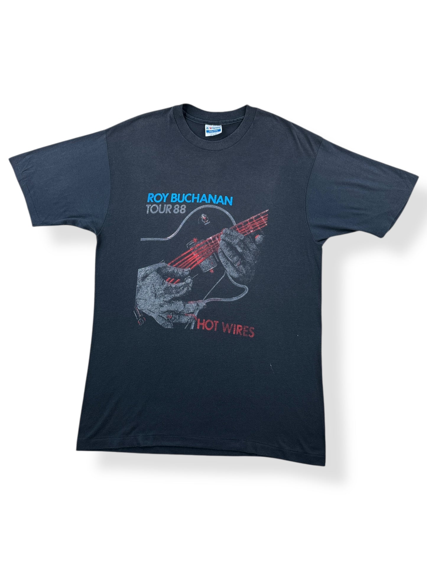 Front of Vintage Roy Buchanan Hot Wires 1988 Tour Tee SZ L