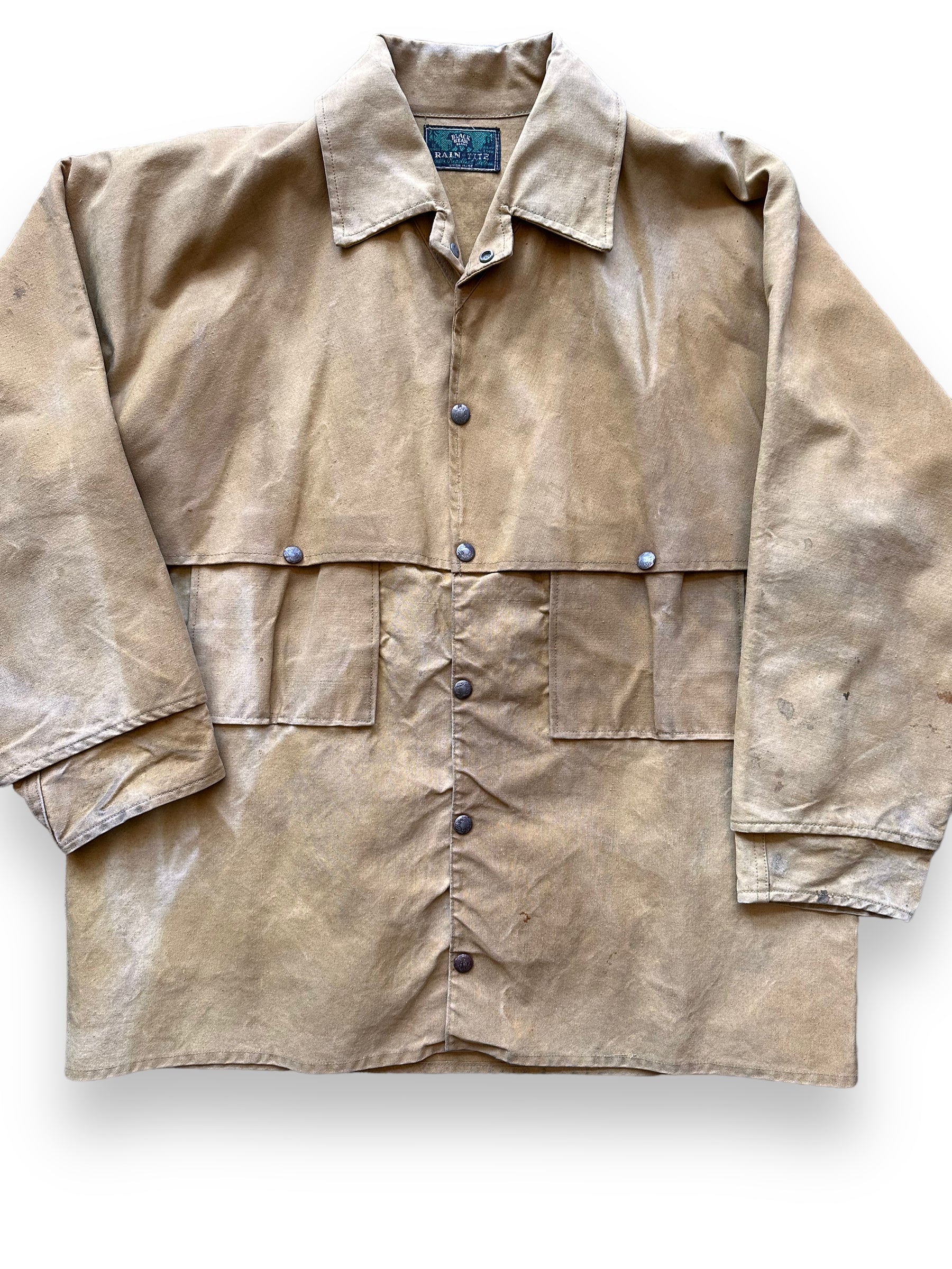 Front Detail on Vintage Black Bear Rain Tite Jacket SZ XL | Black Bear Brand Workwear | Seattle Vintage Workwear