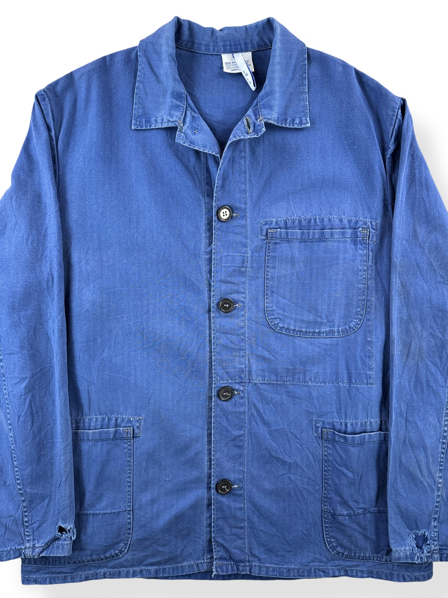 Front Close Up of Vintage HBT Faded Sanfor French Chore Coat SZ L