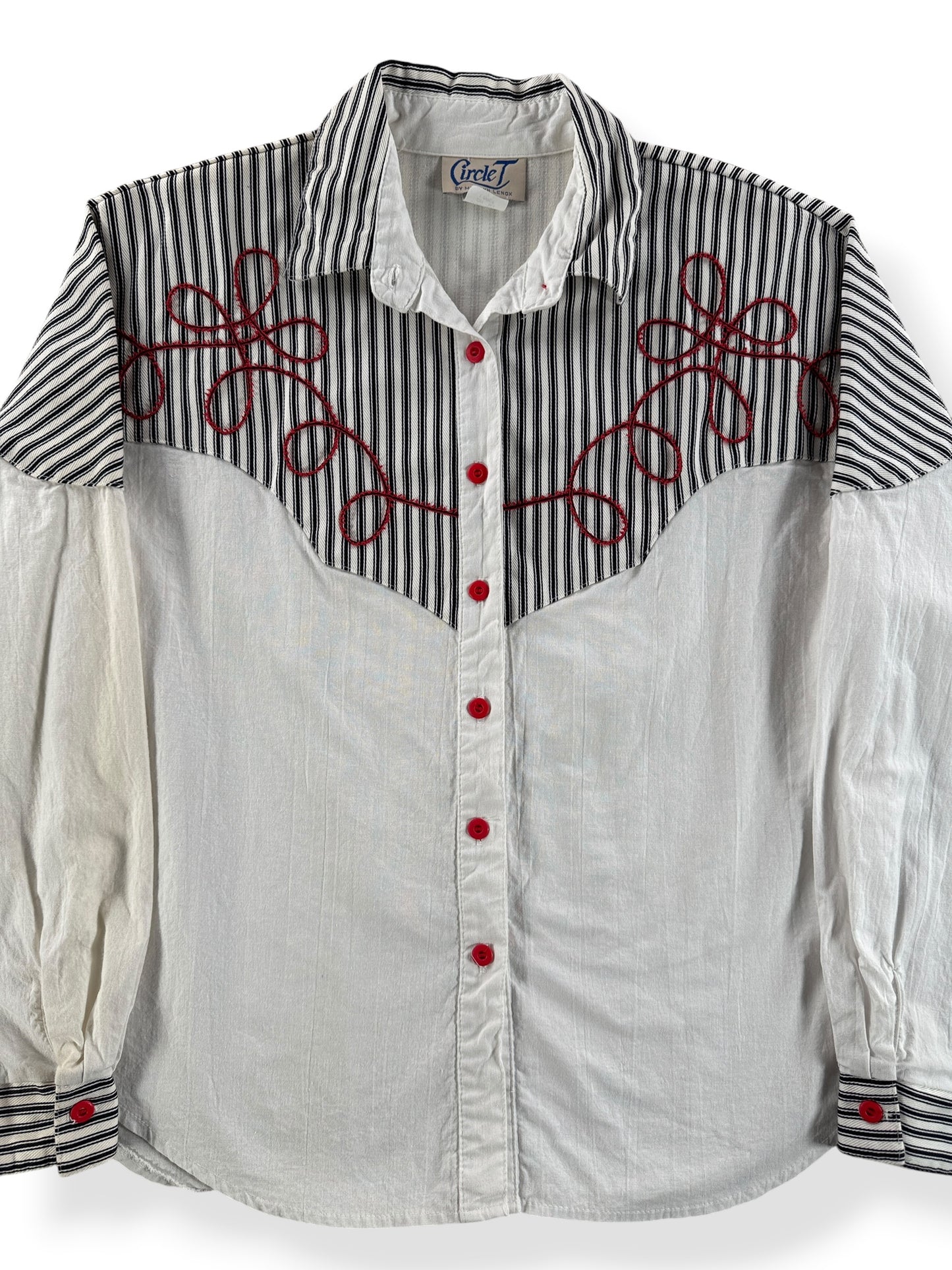 Front Close Up of Vintage Circle T Western Embroidered Top SZ L