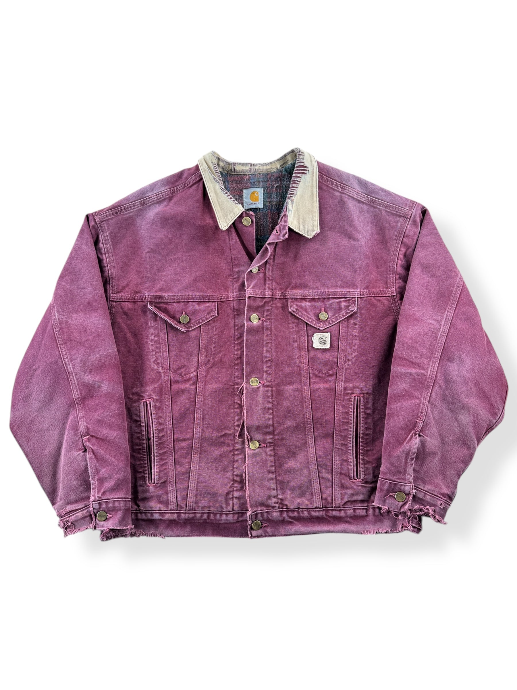 Front of Vintage Distressed Wine Color Carhartt Trucker Jacket SZ XL