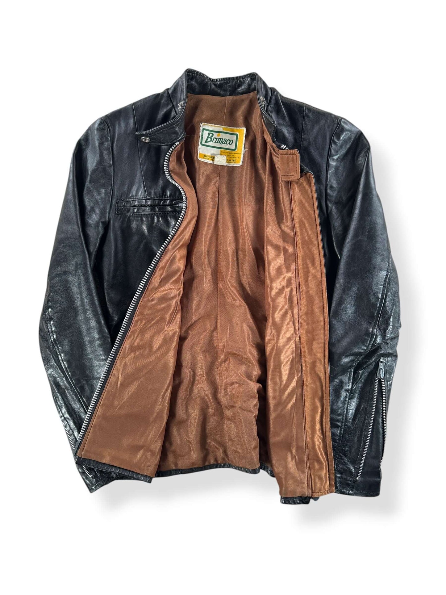 Inside of Vintage Brimaco Leather Cafe Racer Jacket SZ 10