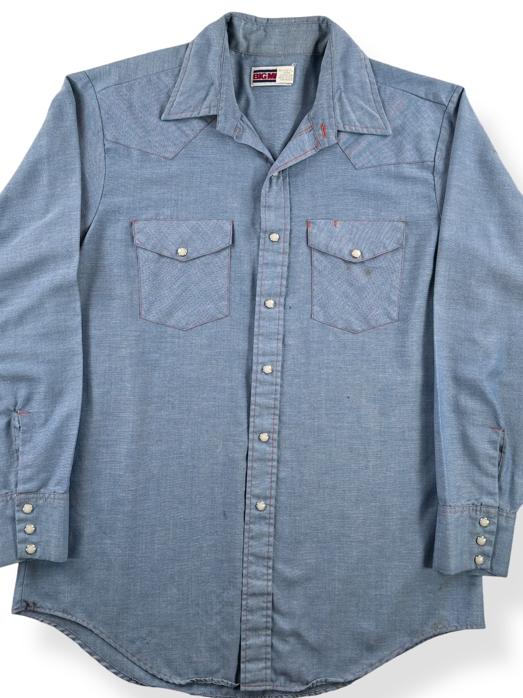 Front Close Up of Vintage Big Mac Pearlsnap Shirt SZ L Tall