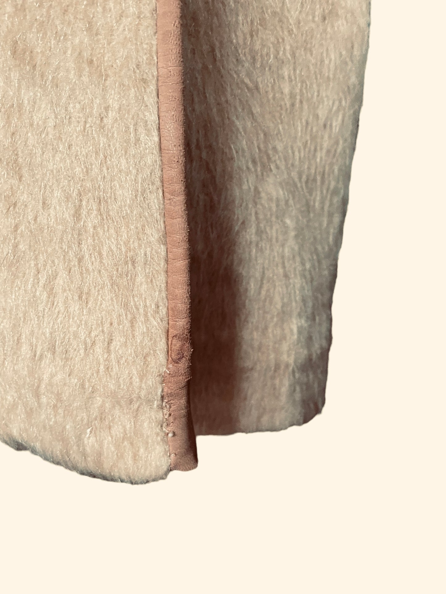 Lether trim view of Vintage 1940s J.H.S Camel Wool Mohair Coat | Seattle True Vintage | Barn Owl Vintage Coats