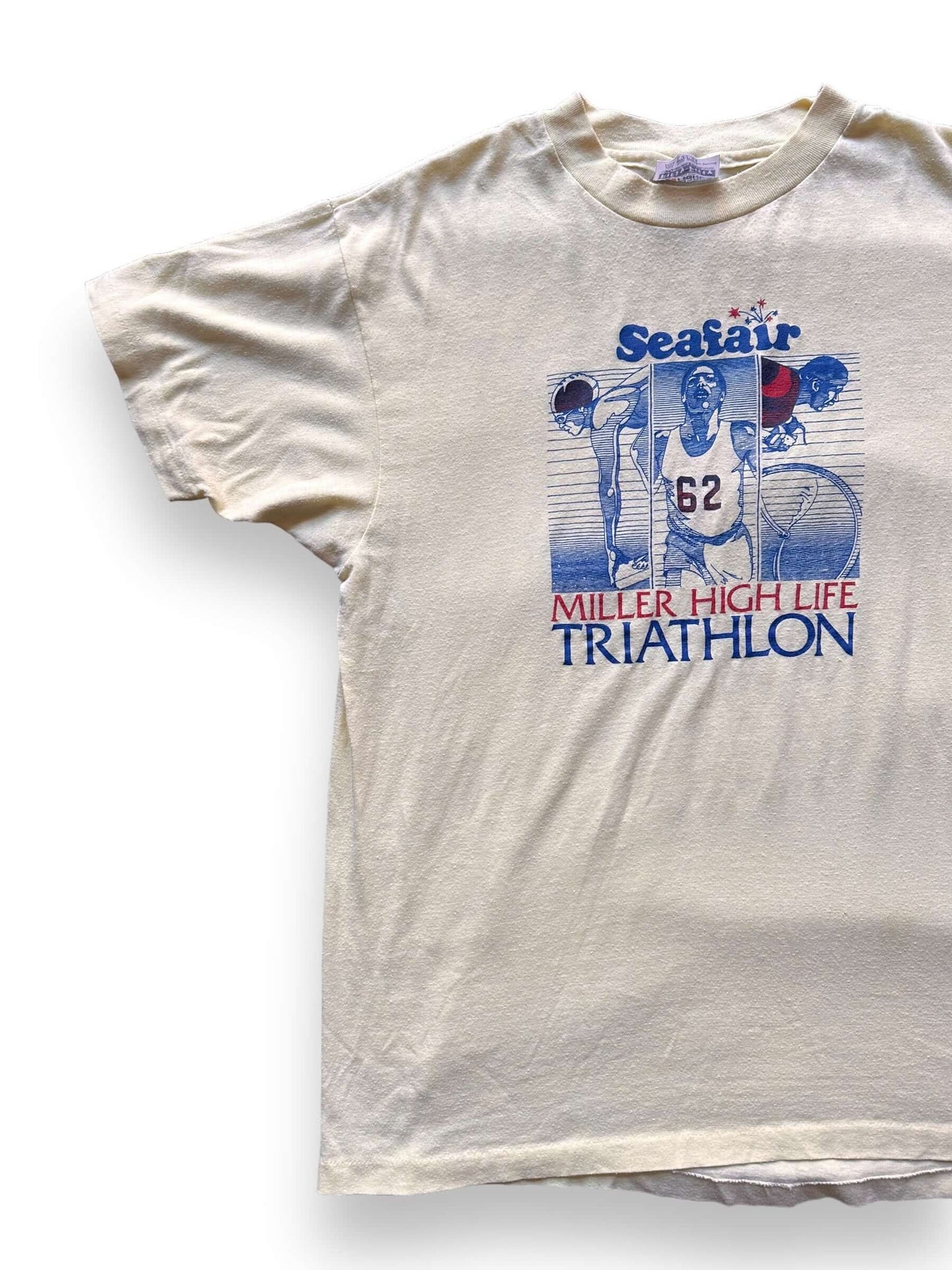 front right of Vintage Seafair Miller Highlife Triathlon Tee SZ M