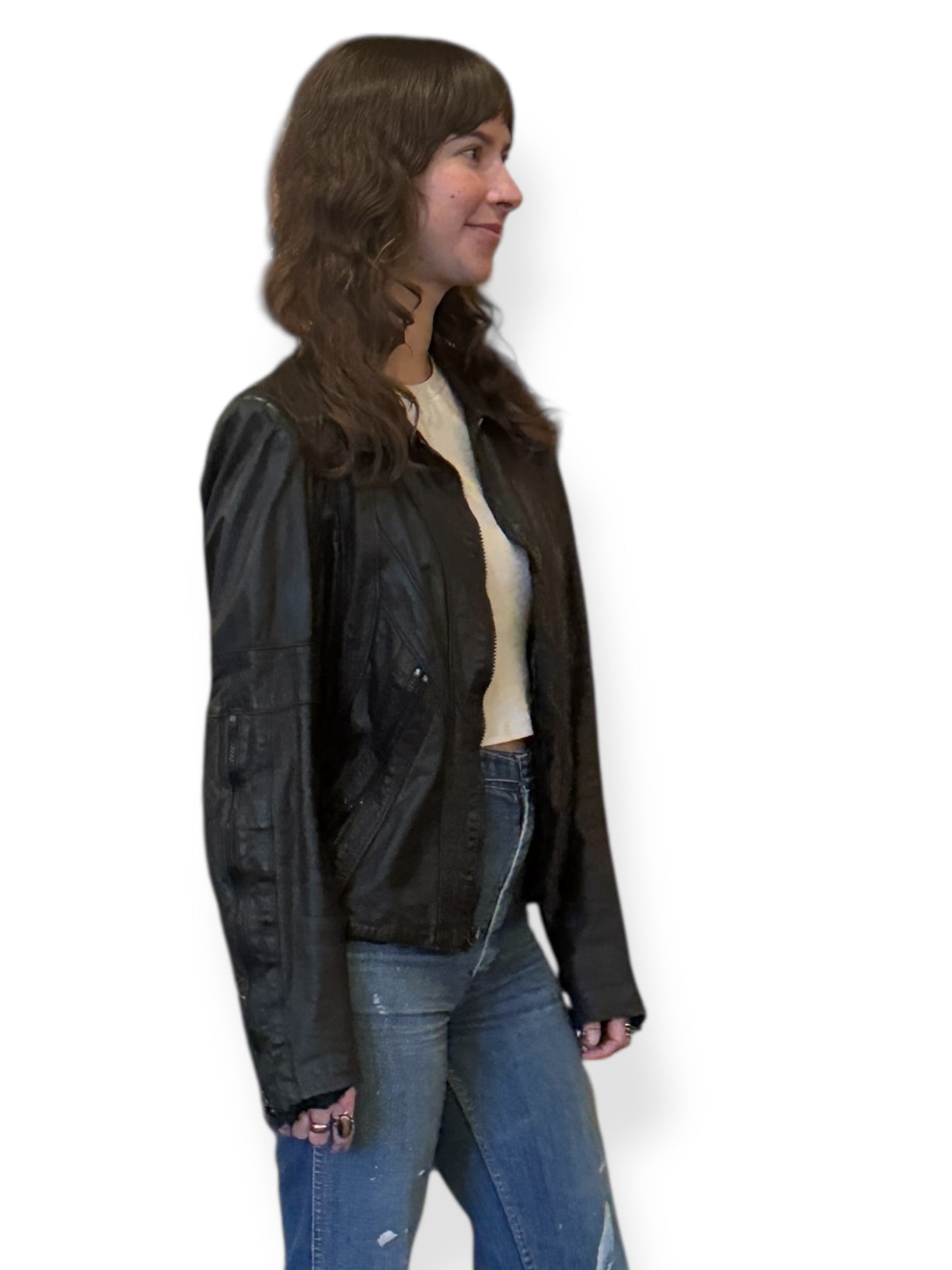 Side of Vintage 70s Wilson's Cropped Leather Jacket SZ 44