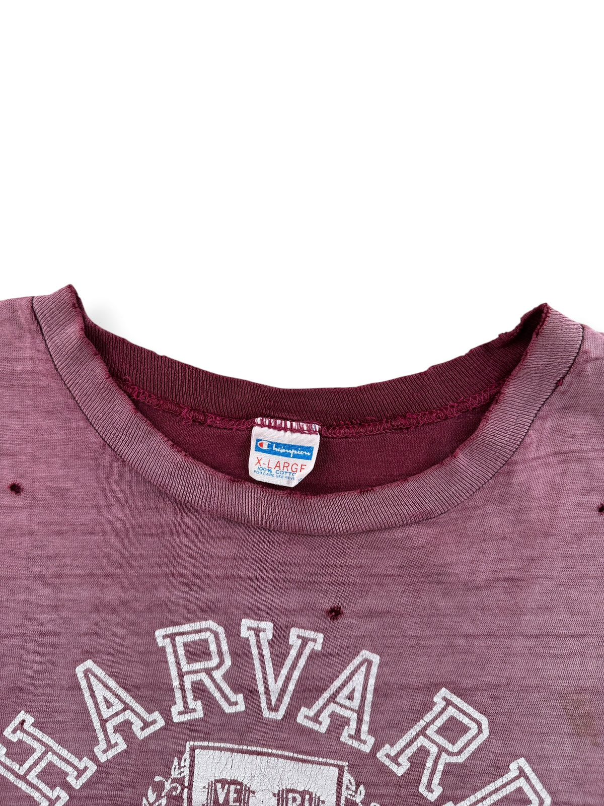 Collar on Vintage 70s Champion Blue Bar Harvard 'UW Of The East' Tee SZ XL (Fits L)