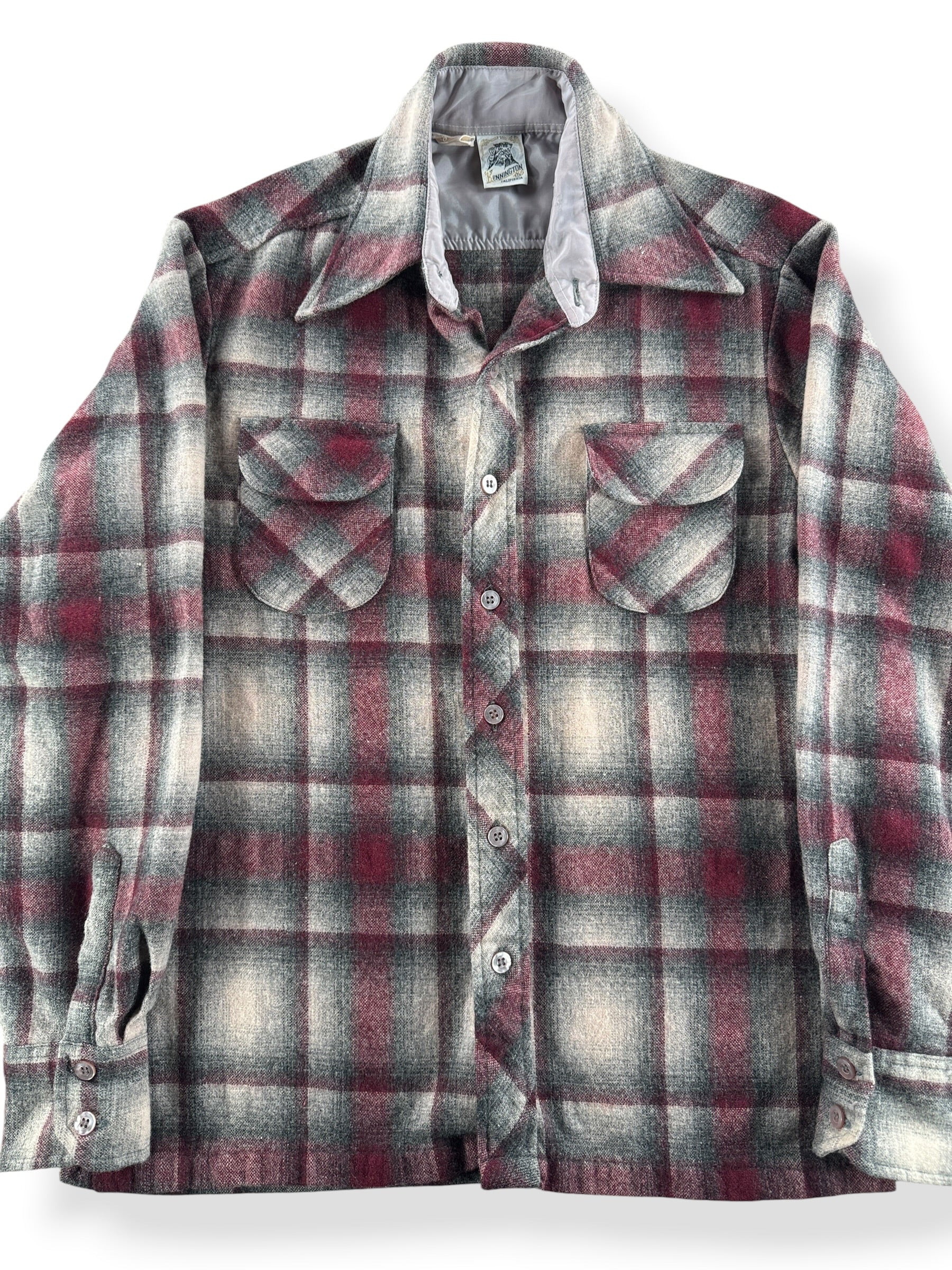 Front Close Up of Vintage Kennington Wool Blend Flannel SZ S