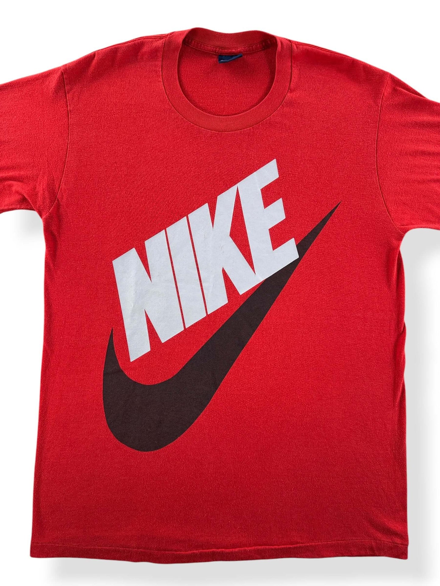 Front Close Up of Vintage Nike Blue Tag Swoosh Tee SZ XL (Fits M)