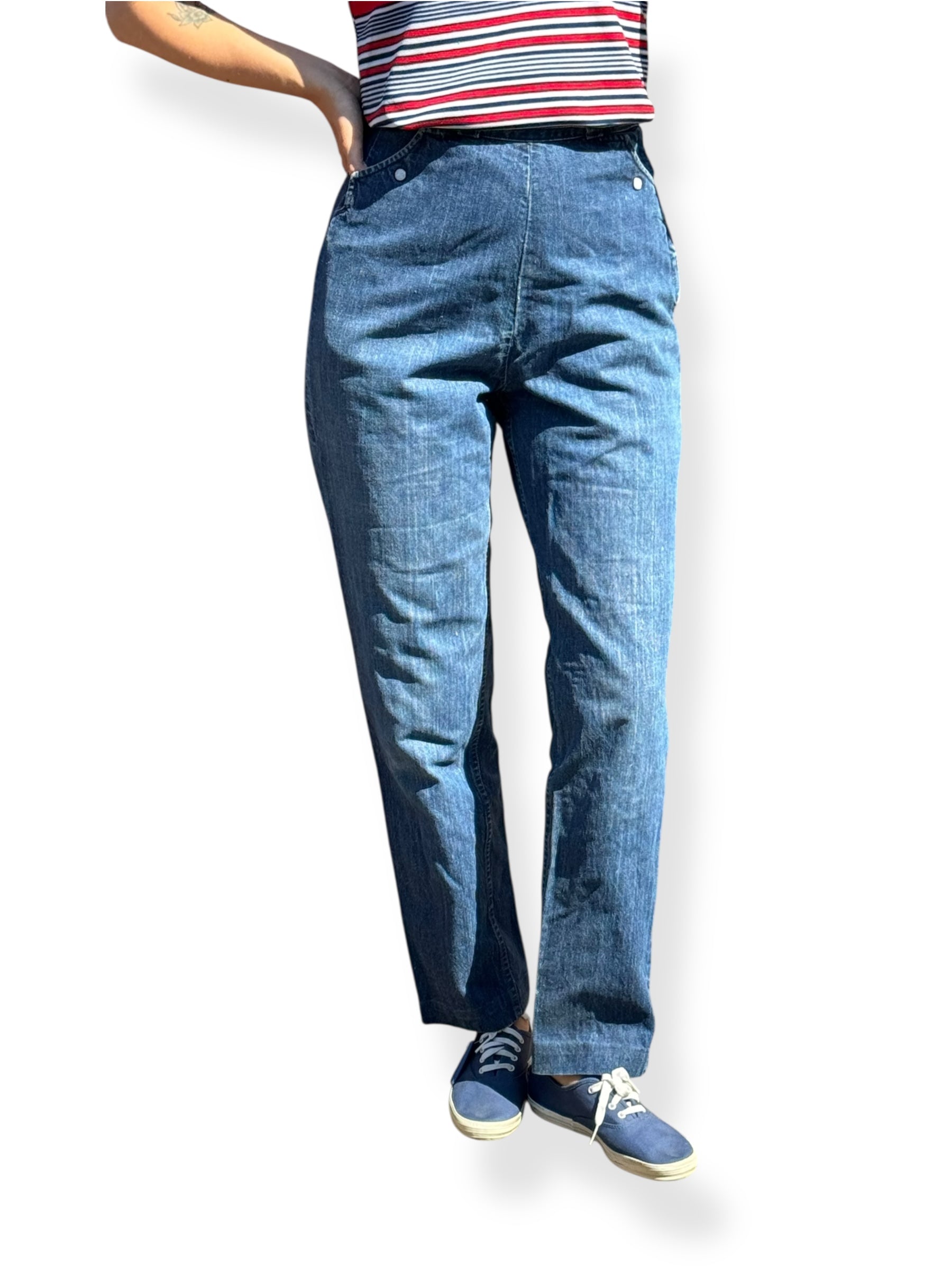 Front On Body Close Up View of Vintage GWG Canadian Frontier Side Zip Jeans W25