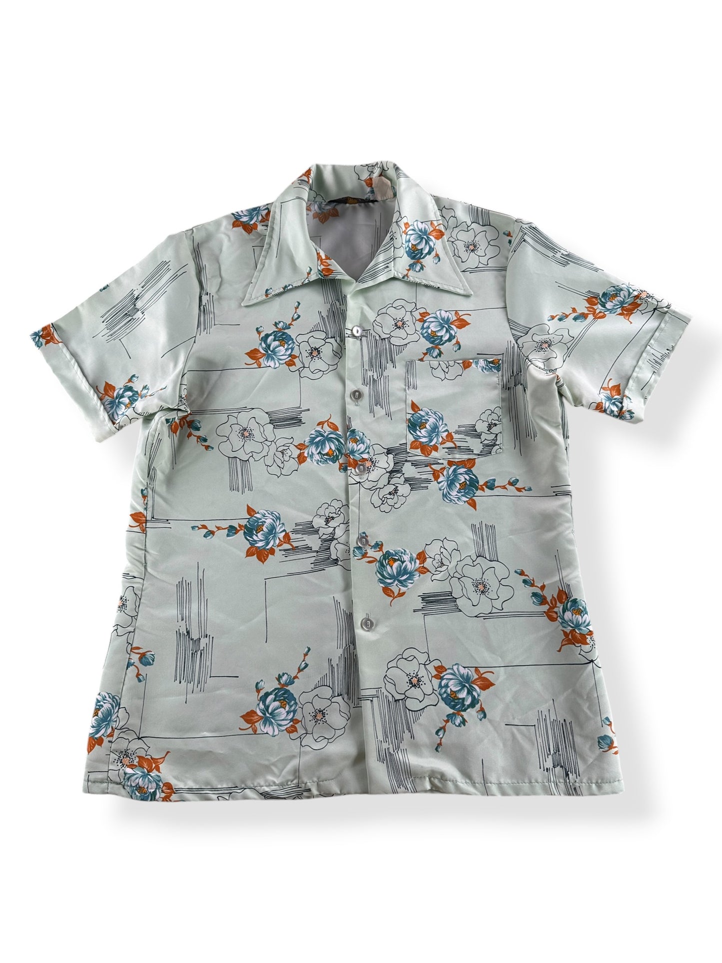 Front of Vintage Mr. Jan Floral Patterned Polyester Shirt SZ L