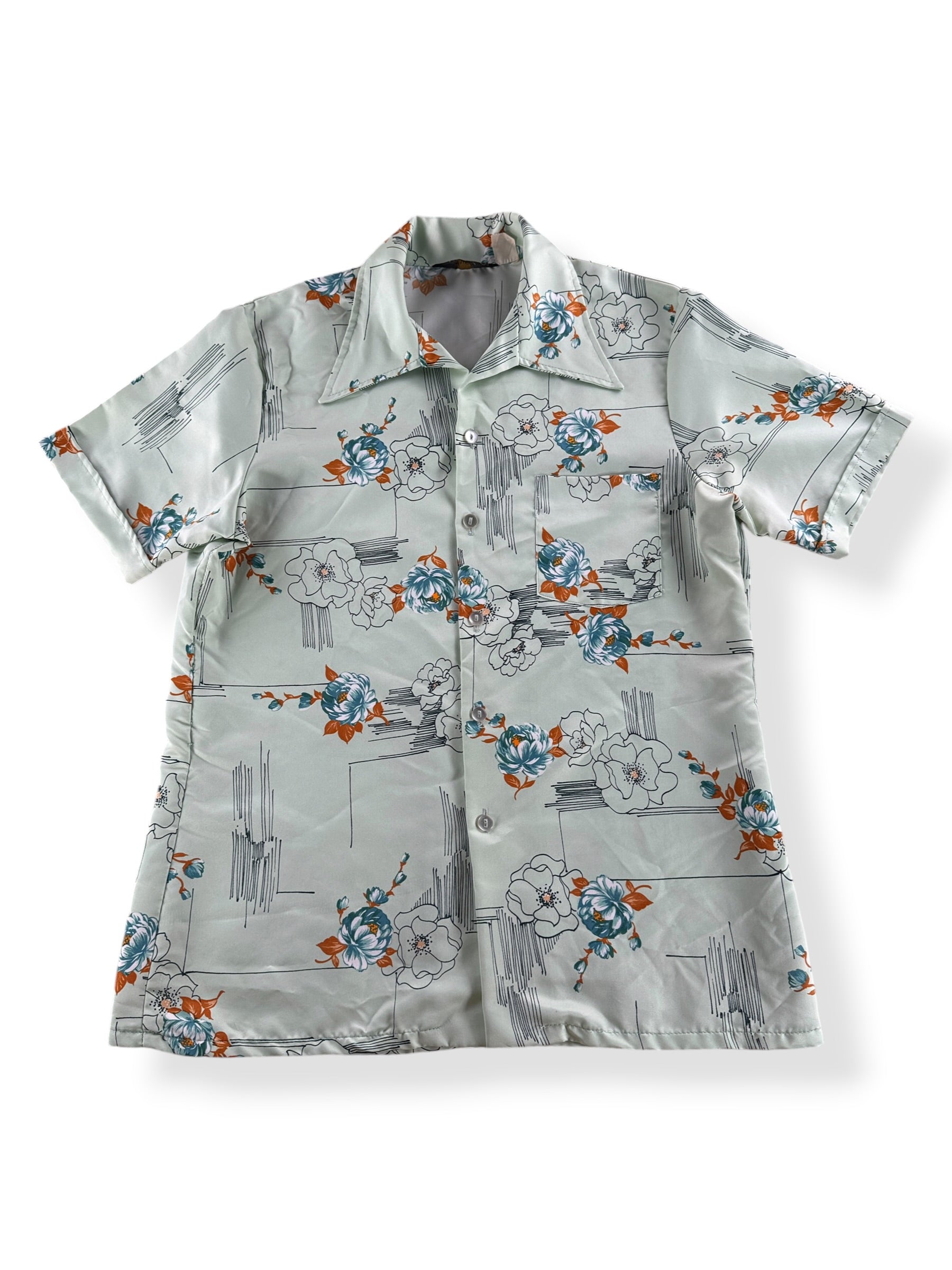 Front of Vintage Mr. Jan Floral Patterned Polyester Shirt SZ L