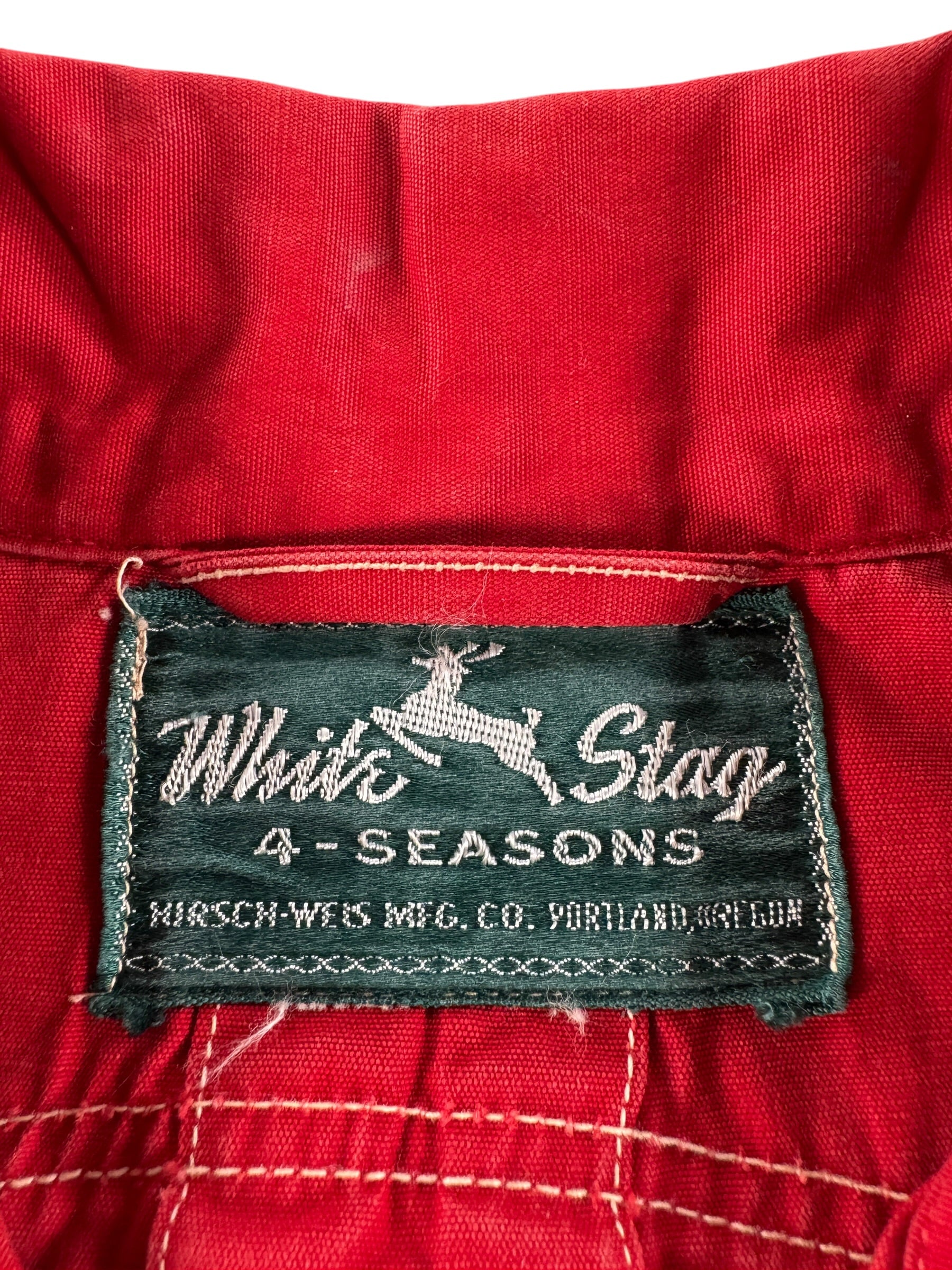 Label on Vintage 40s White Stag Jacket SZ XS