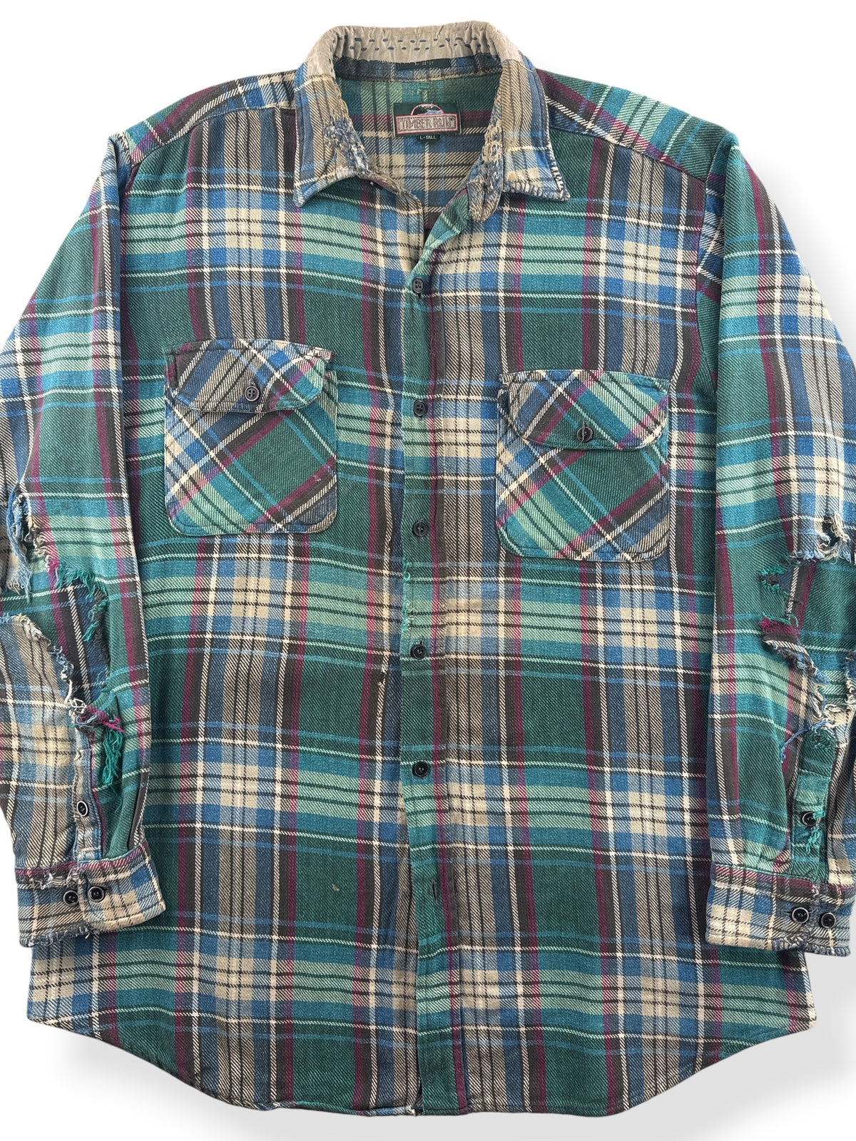 Close-up of Vintage Blown Out Cotton Flannel SZ L