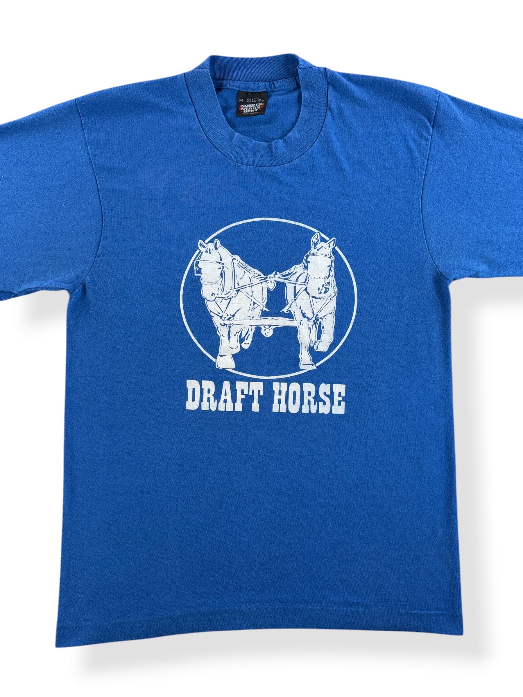 Front Close Up of Vintage Draft Horse Tee SZ M (Fits S)