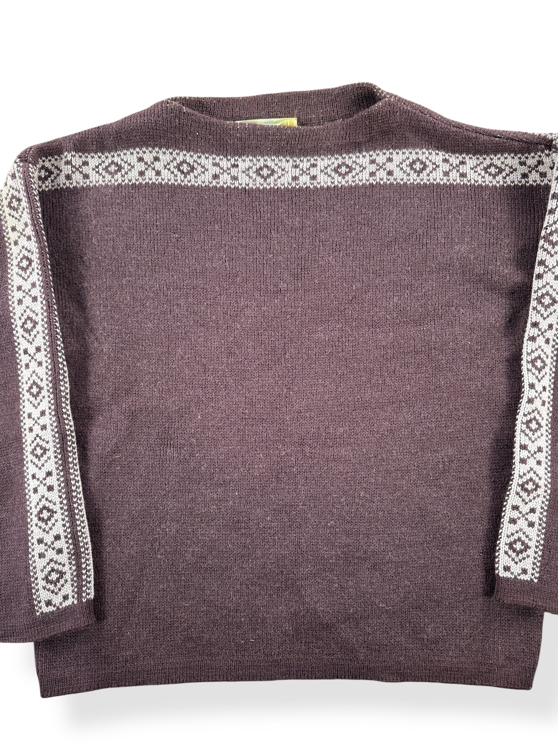 Front Close Up of Vintage German Made Wool Ski Sweater SZ M