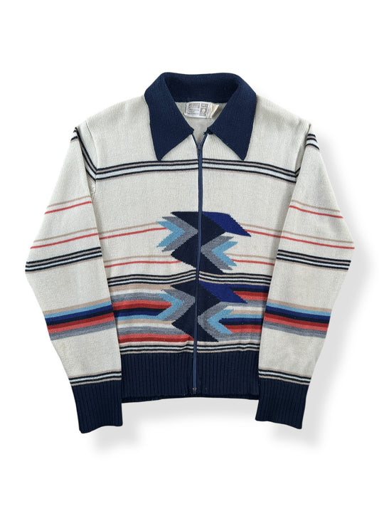 Front of Vintage 70s MW Aztec Acrylic Zip Up Sweater SZ L (Fits S)