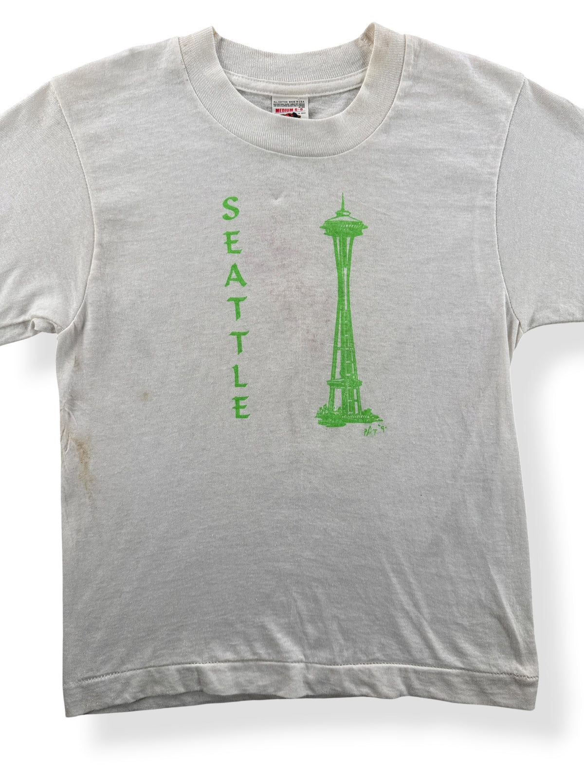 Front Close Up of Vintage Seattle Baby Tee SZ XS