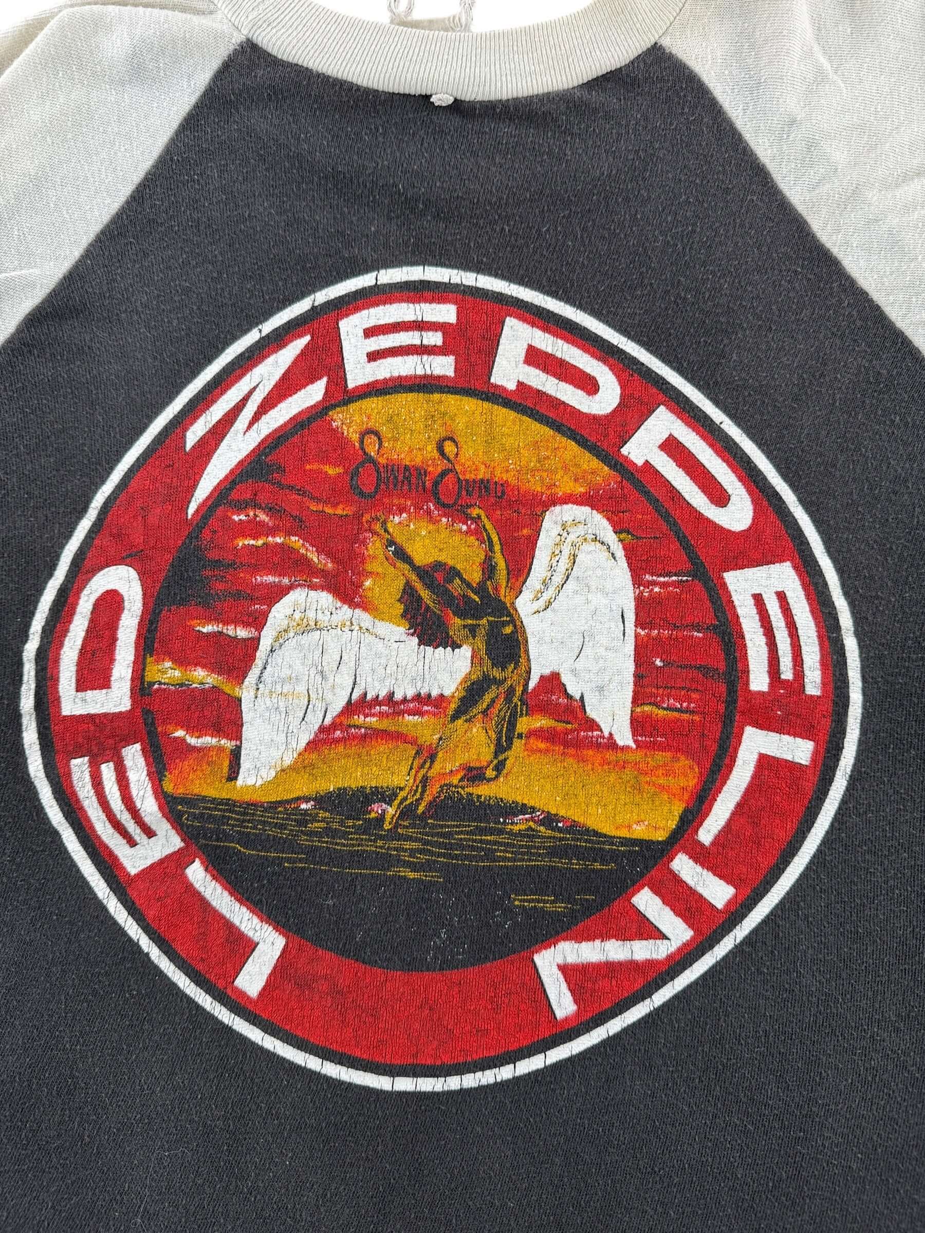 Back Graphic of Vintage Led Zeppelin Cropped Raglan Tee SZ M