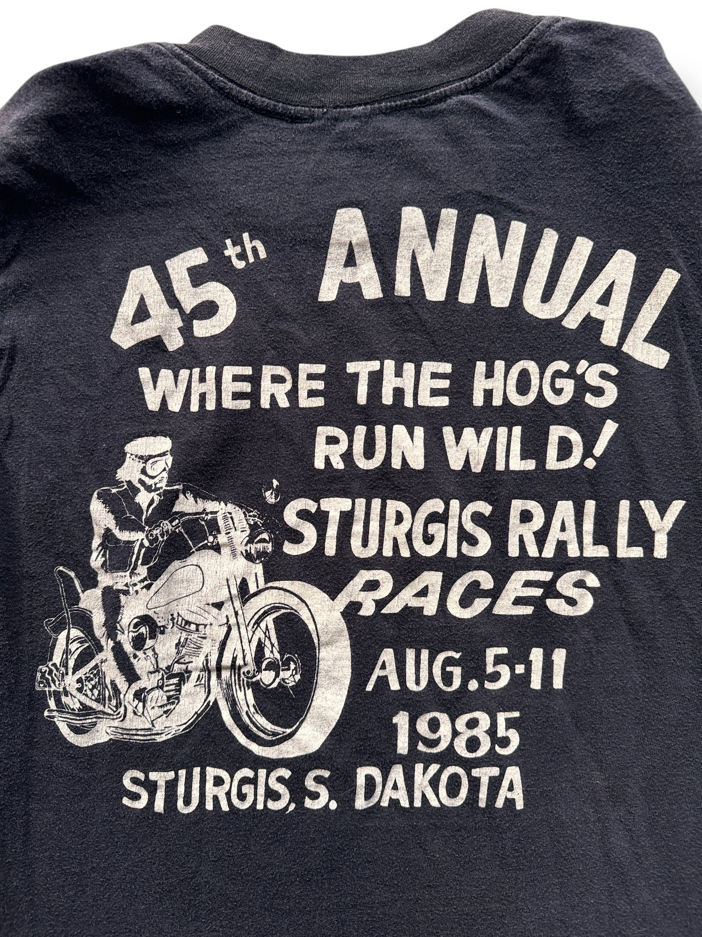 Back Graphic on Vintage Long Sleeve 1985 Sturgis Where The Hogs Run Wild Tee SZ M