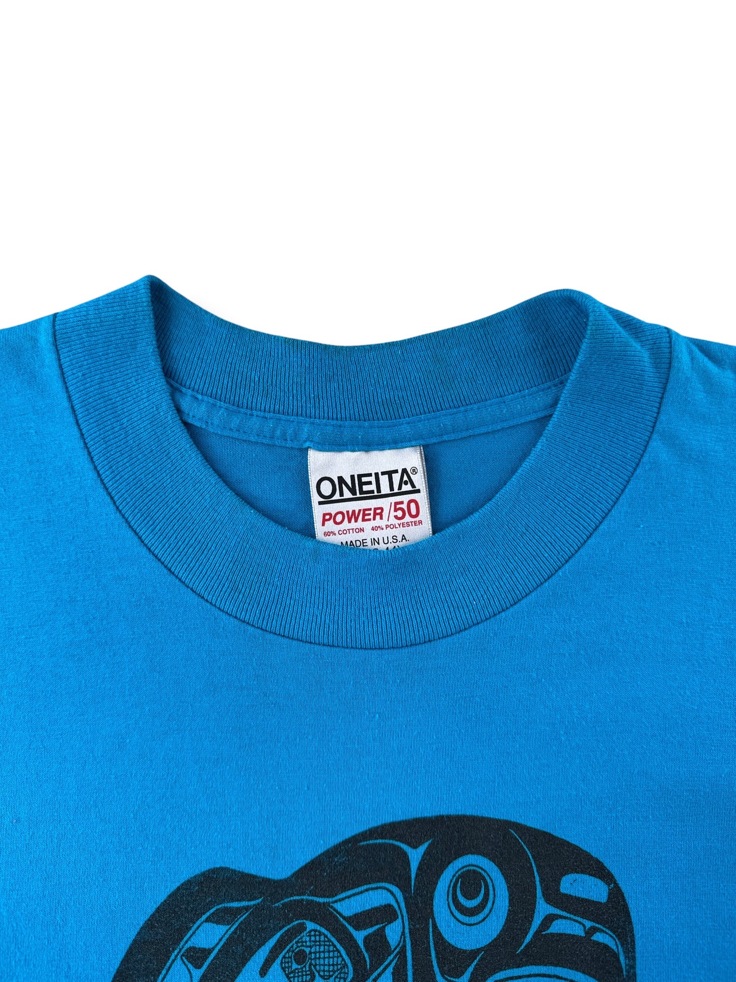 Collar on Vintage Blue 1990 First Nations Orca Tee SZ L (Fits M)