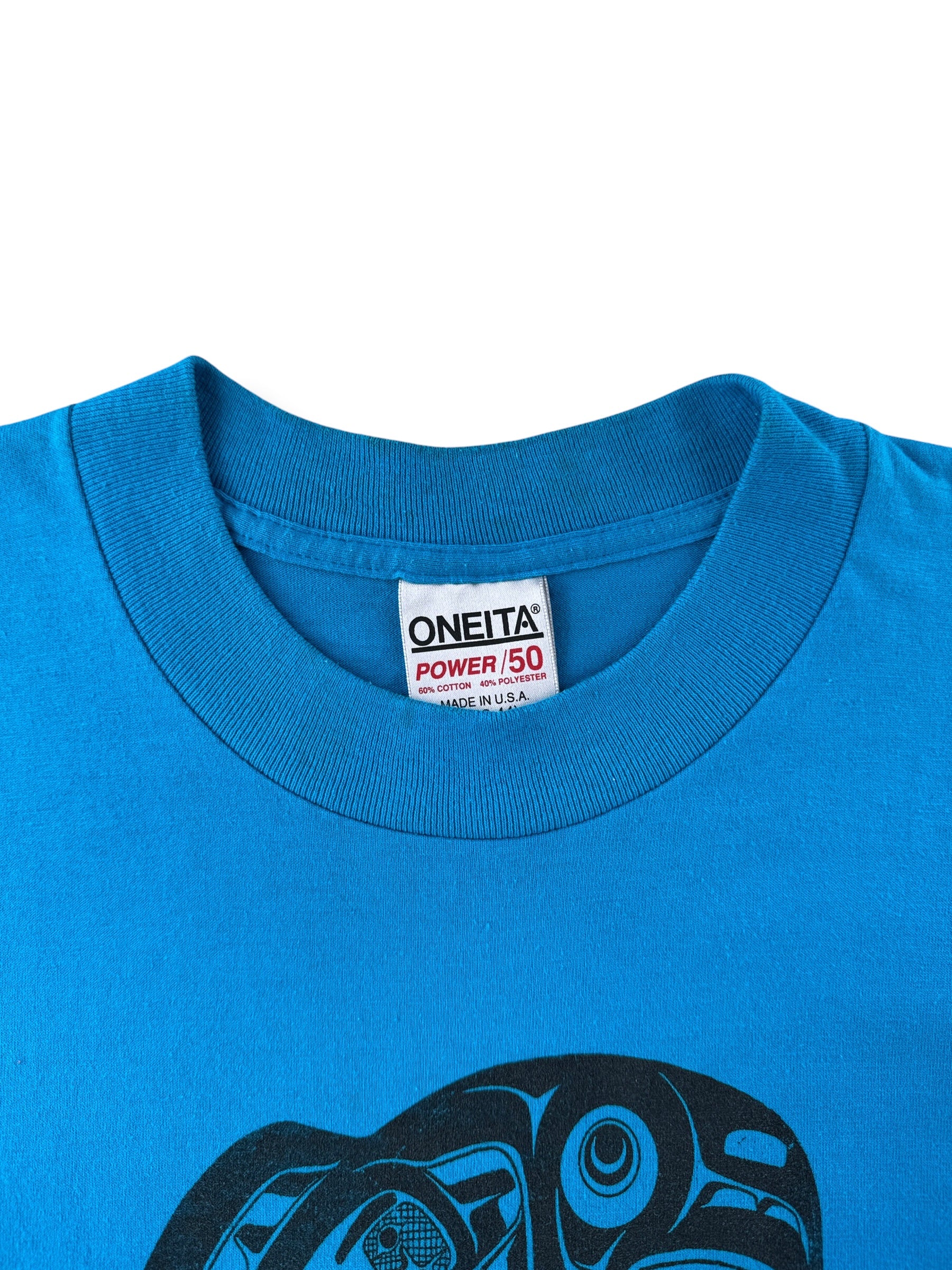 Collar on Vintage Blue 1990 First Nations Orca Tee SZ L (Fits M)