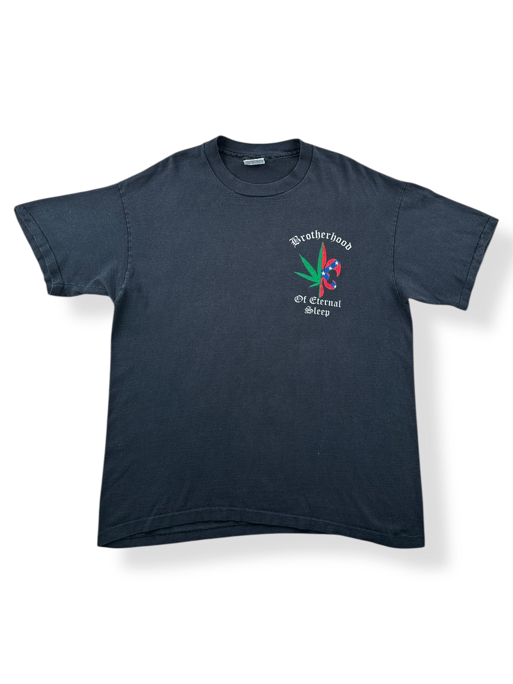 Front of Vintage Down Brotherhood of Eternal Sleep Liquid Blue Tee SZ XL