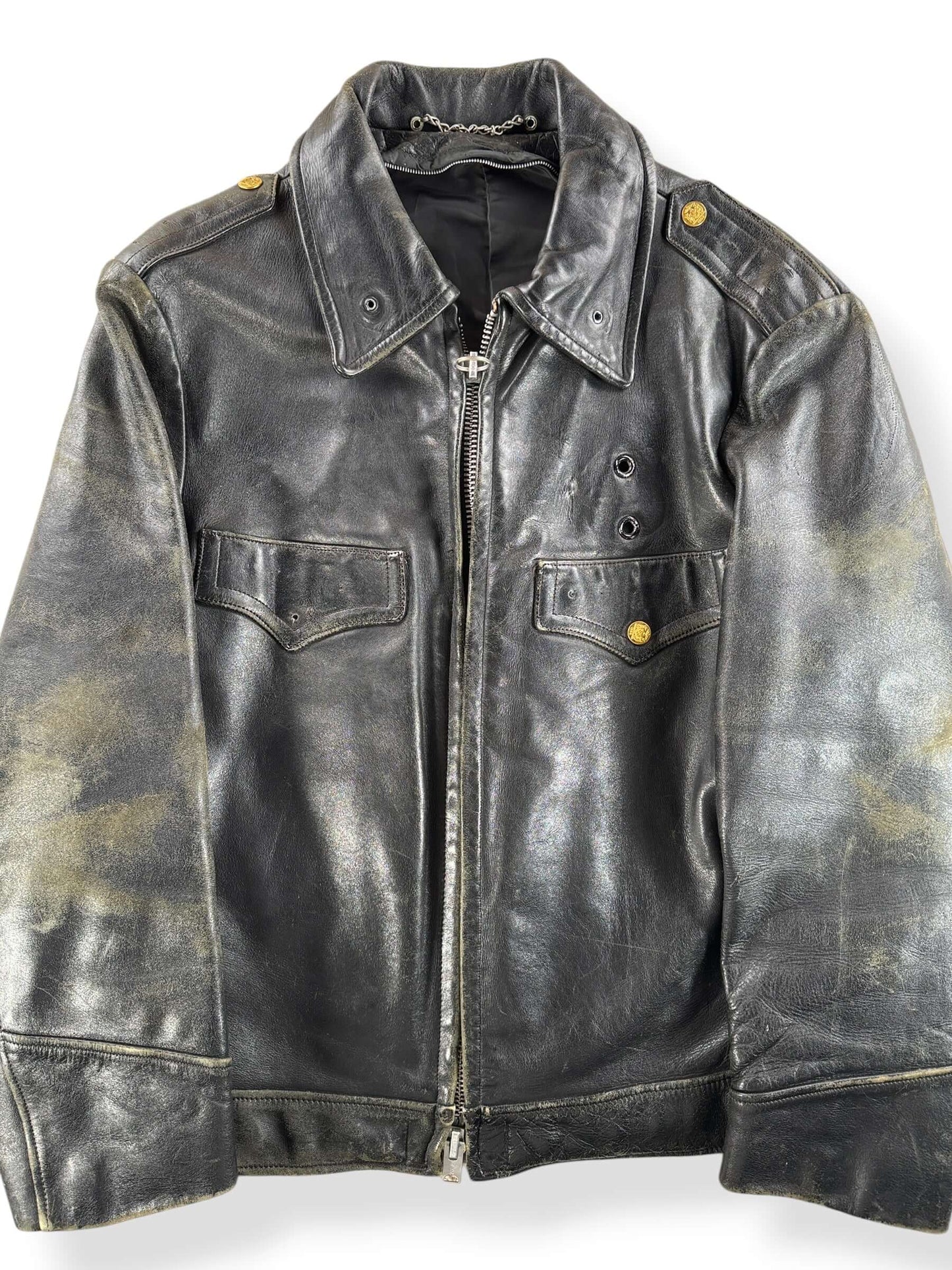 Front Close Up of Vintage 60s Era Schott Police Jacket SZ L