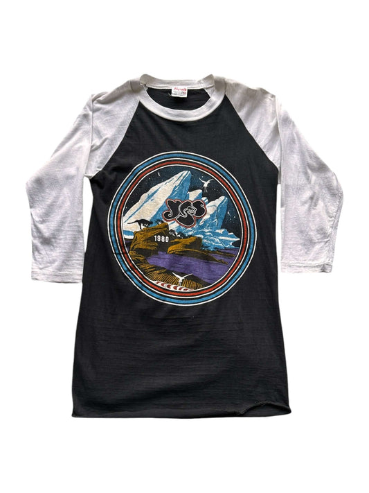 Front View of Vintage 1980 Yes Tour Raglan Tee SZ M