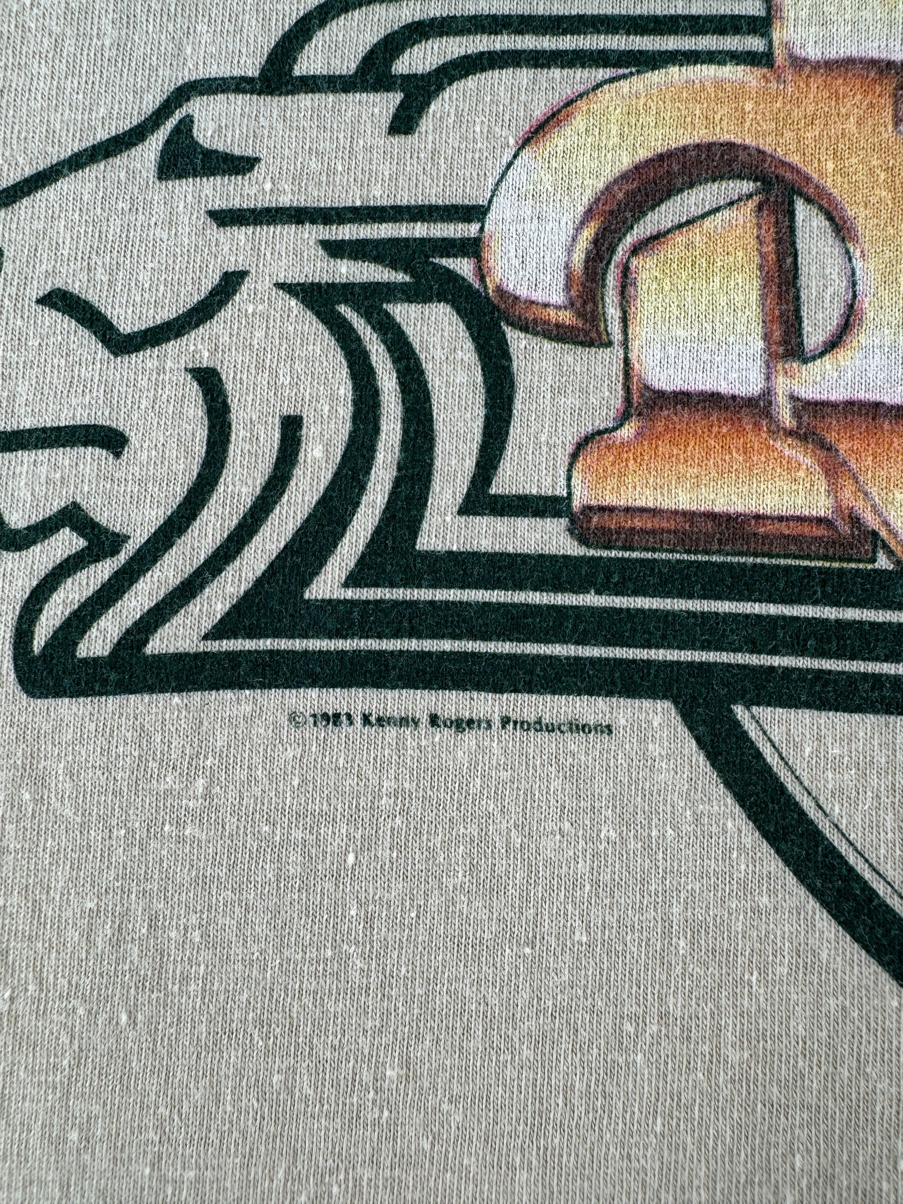 Copyright date under back graphic on Vintage Kenny Rodgers Tee SZ M (Fits S)