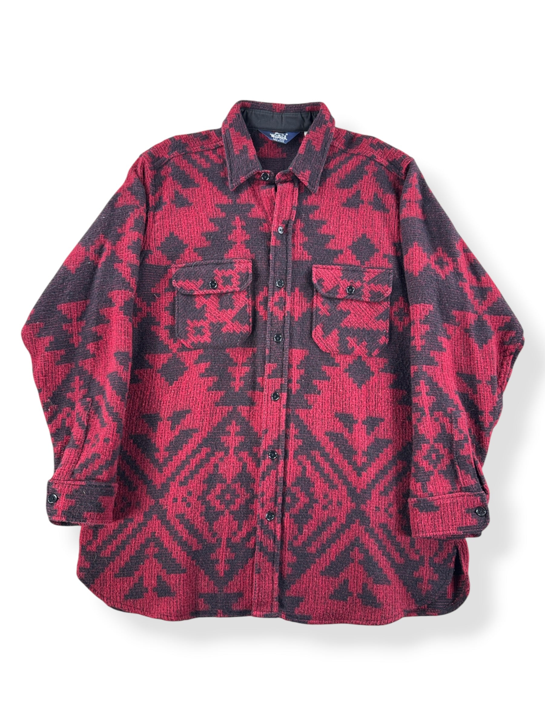 Front of Vintage Woolrich Western Print Wool Flannel SZ XL