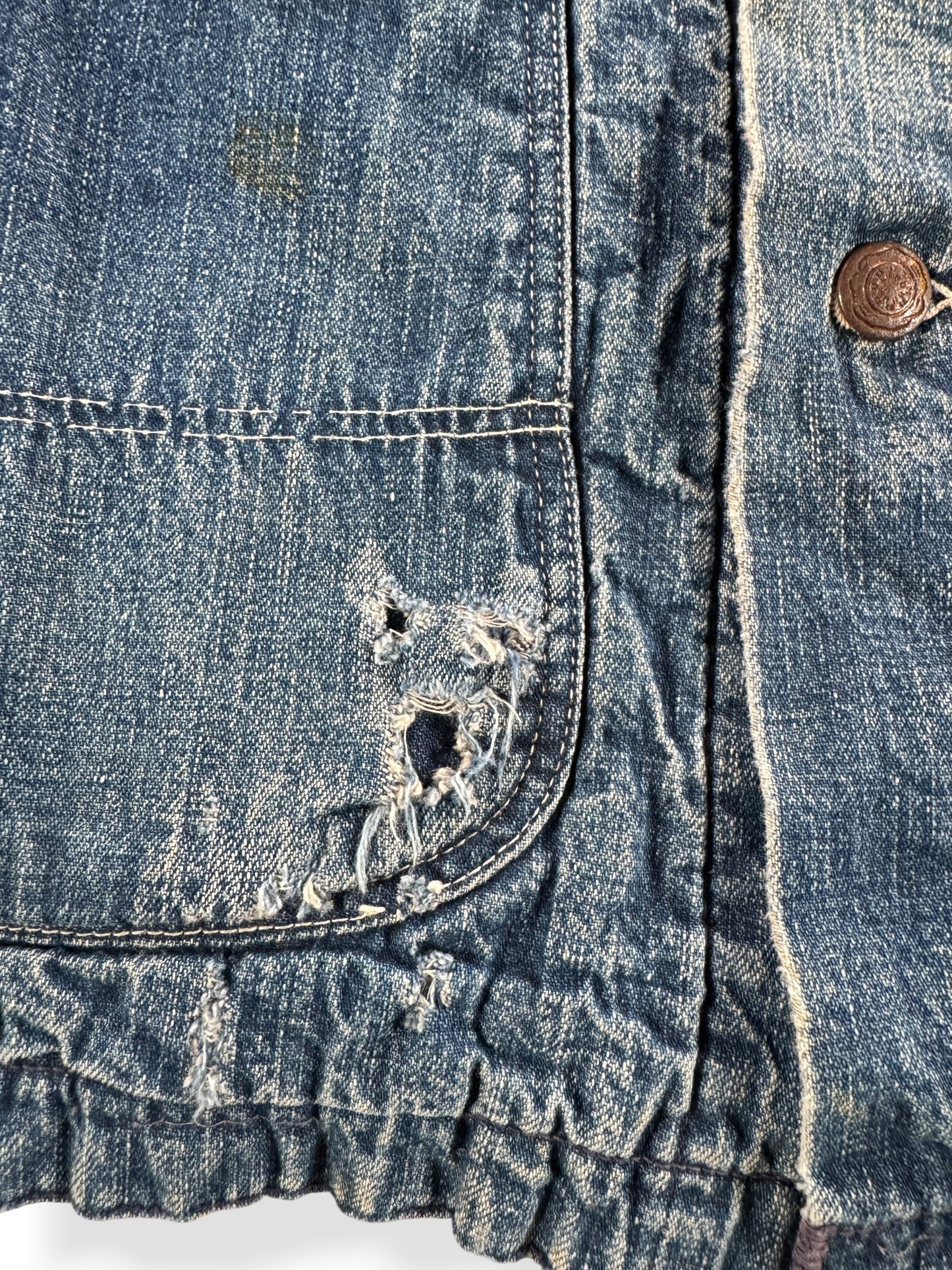 Hole on Vintage 60s Quilt Lined Denim Chore Coat SZ 40