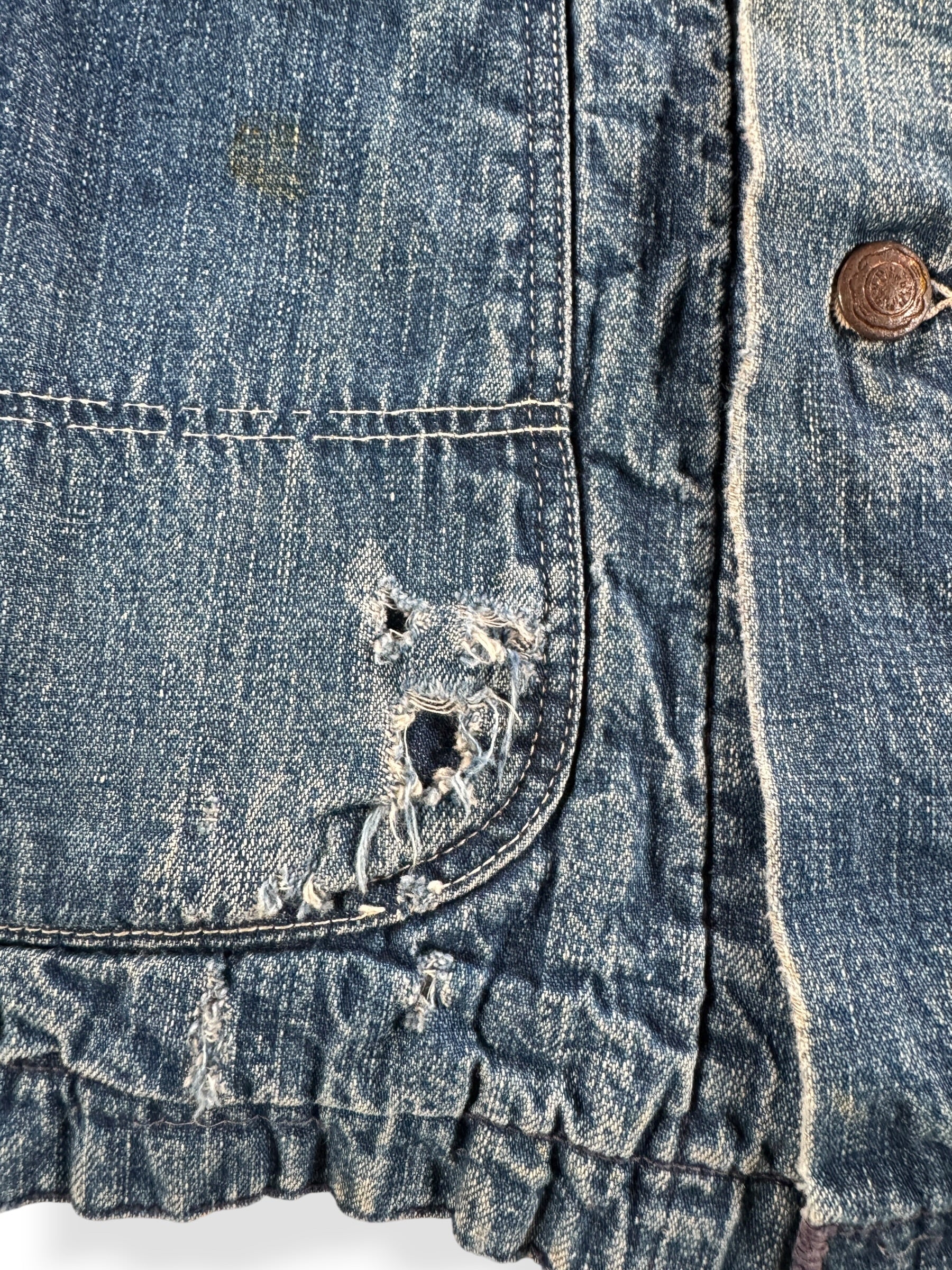 Hole on Vintage 60s Quilt Lined Denim Chore Coat SZ 40