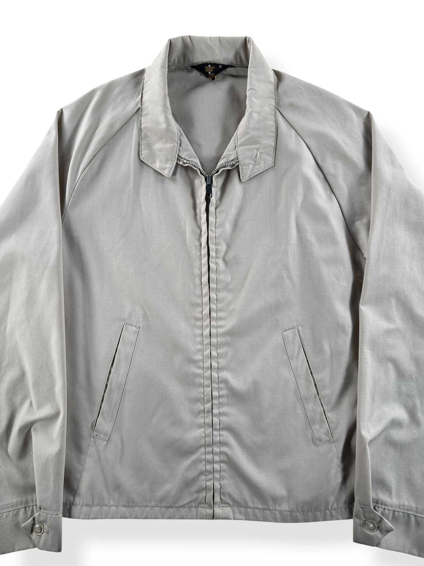 Front Close Up of Vintage Sir Jac Khaki Liteweight Jacket SZ M (Fits S)