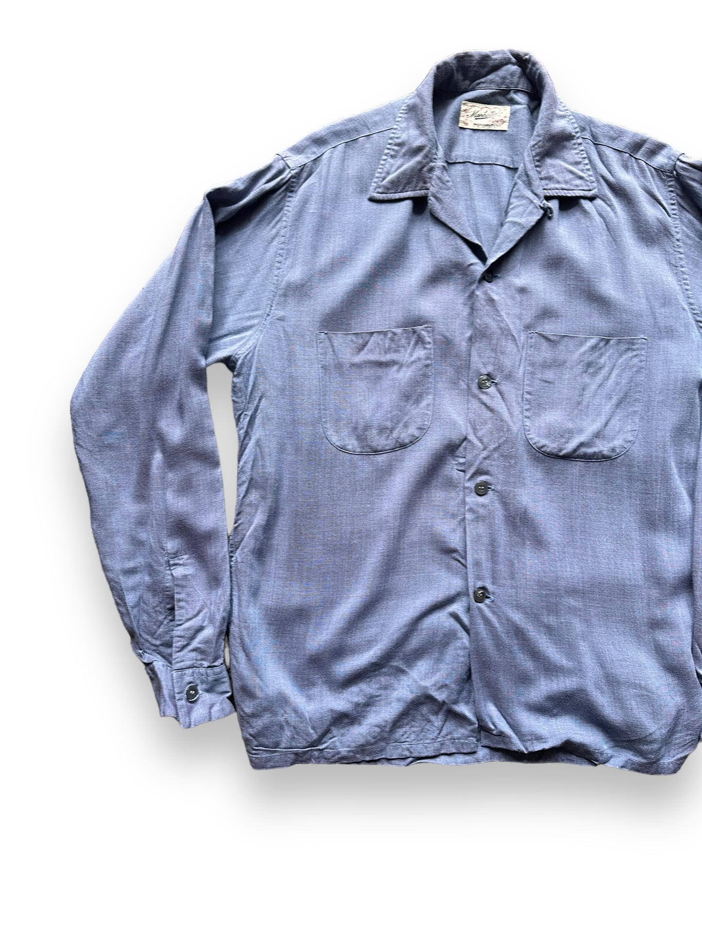 Front Right View of Vintage Manhattan Loop Collar Shirt SZ M | Vintage Rockabilly Shirt Seattle | Barn Owl Vintage Seattle