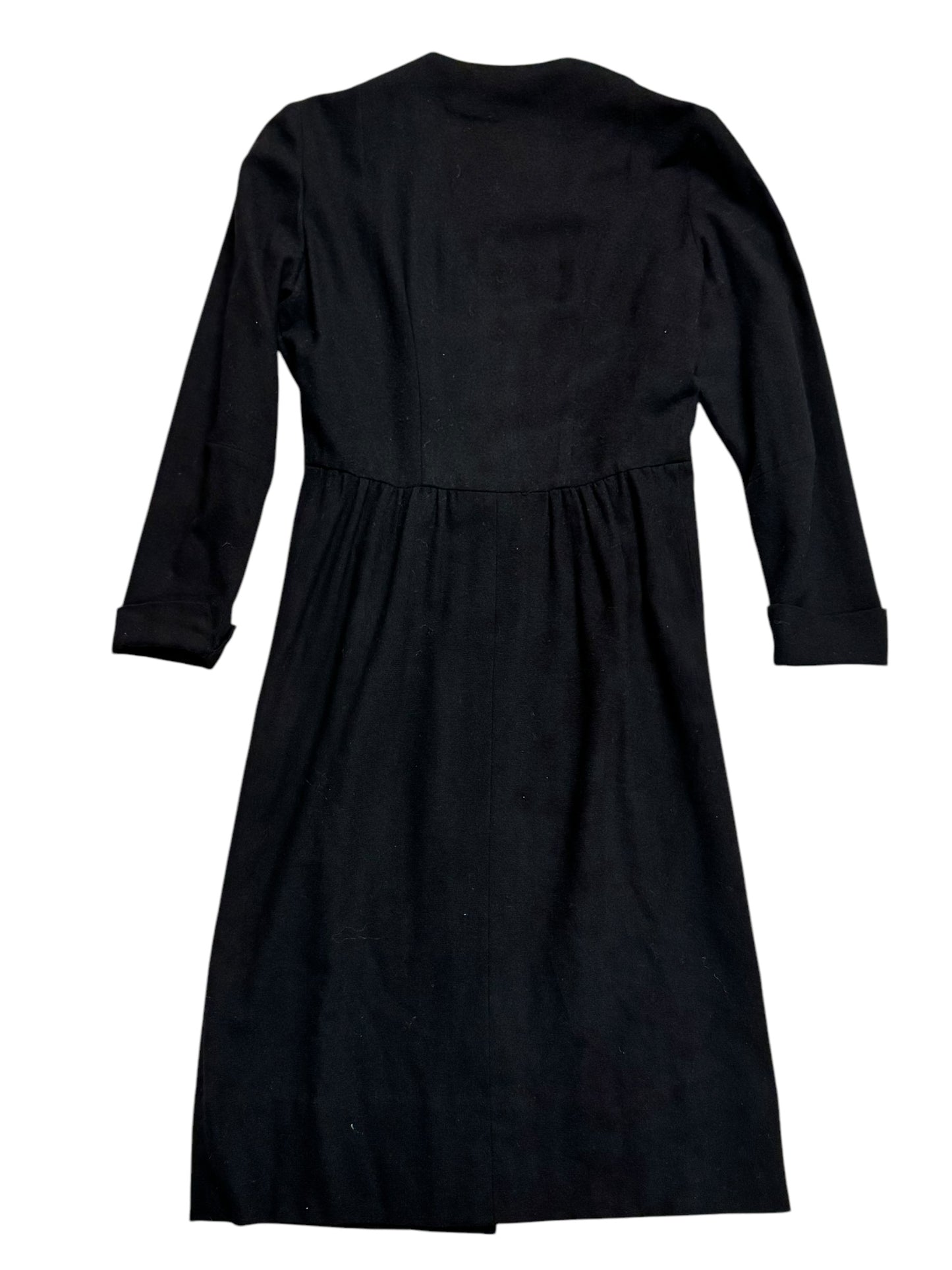 Back view of 1960s Black Wool Button Up Dress S