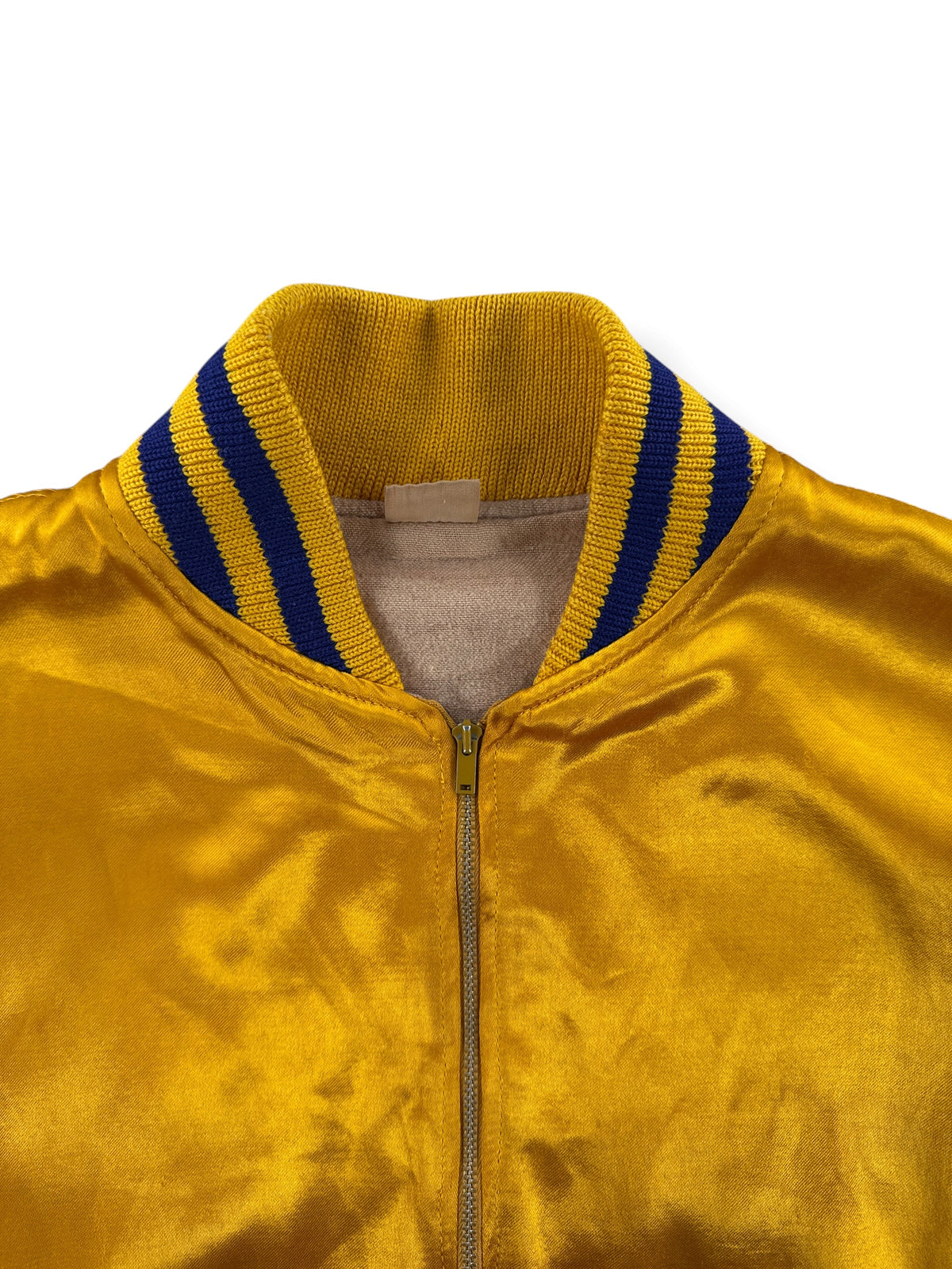 Collar and zipper on Vintage 40s Goodyear Tires Satin Jacket SZ 42