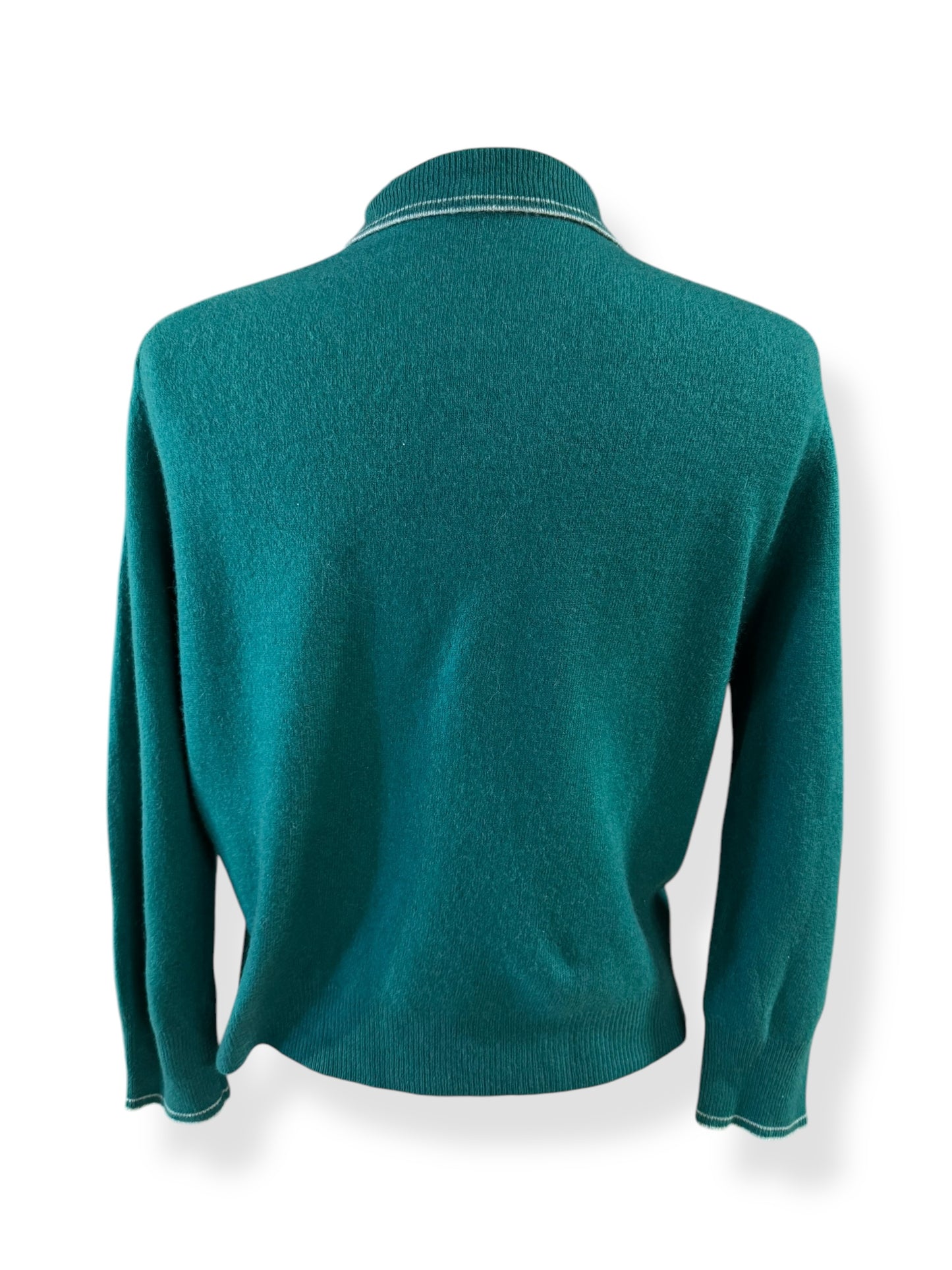 Back view of 1950s Green Cashmere Collared Cardigan M