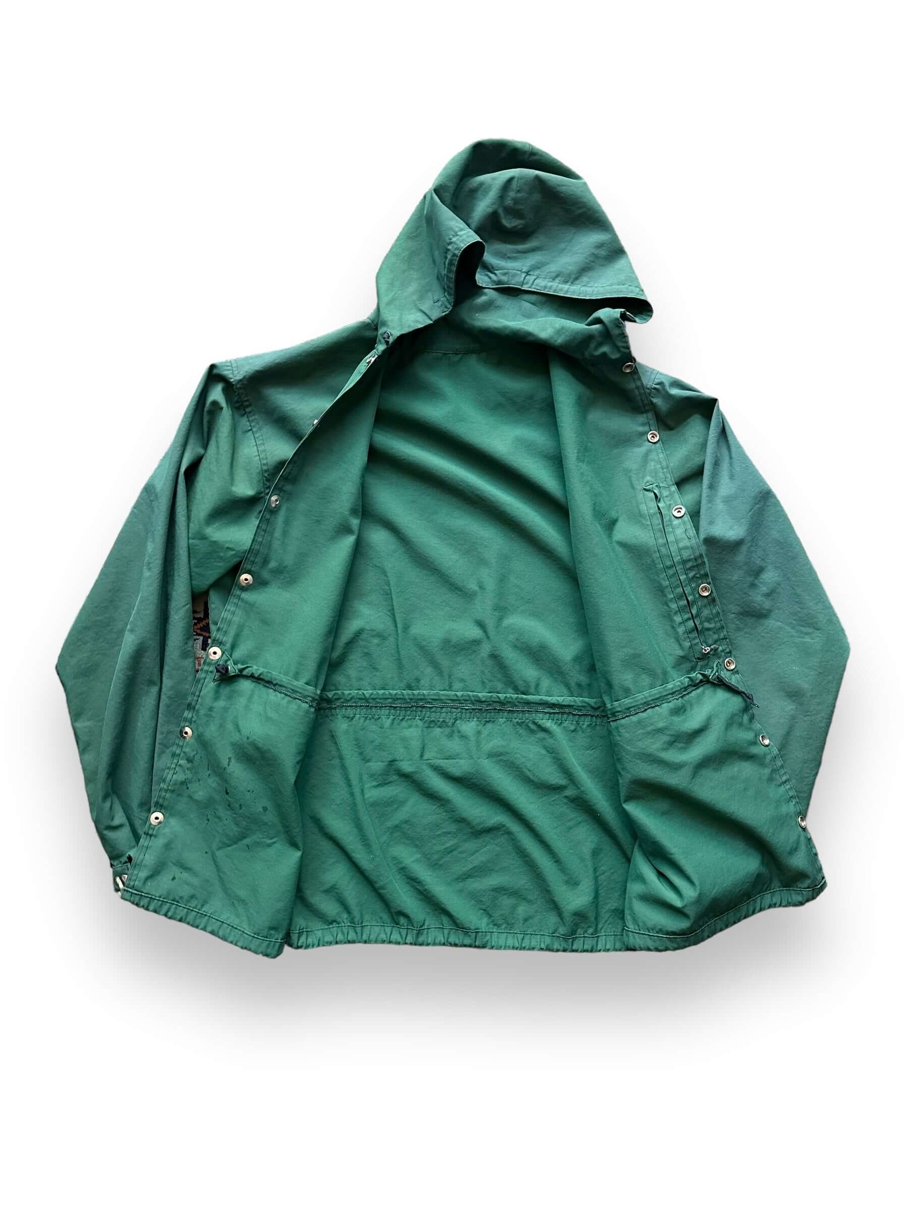 inside of Vintage Forest Green Rain Parka SZ L