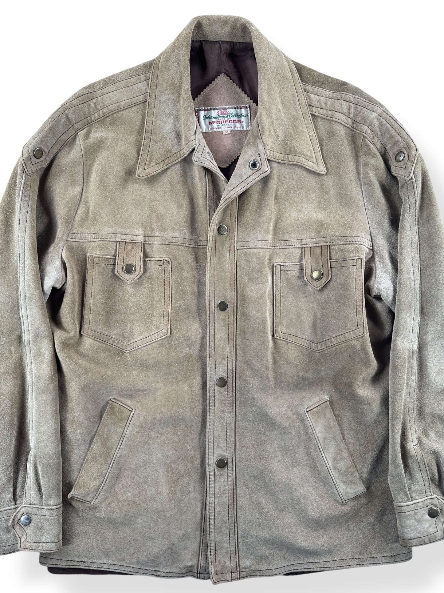 Front Close Up of Vintage McGregor International Suede Jacket SZ 46