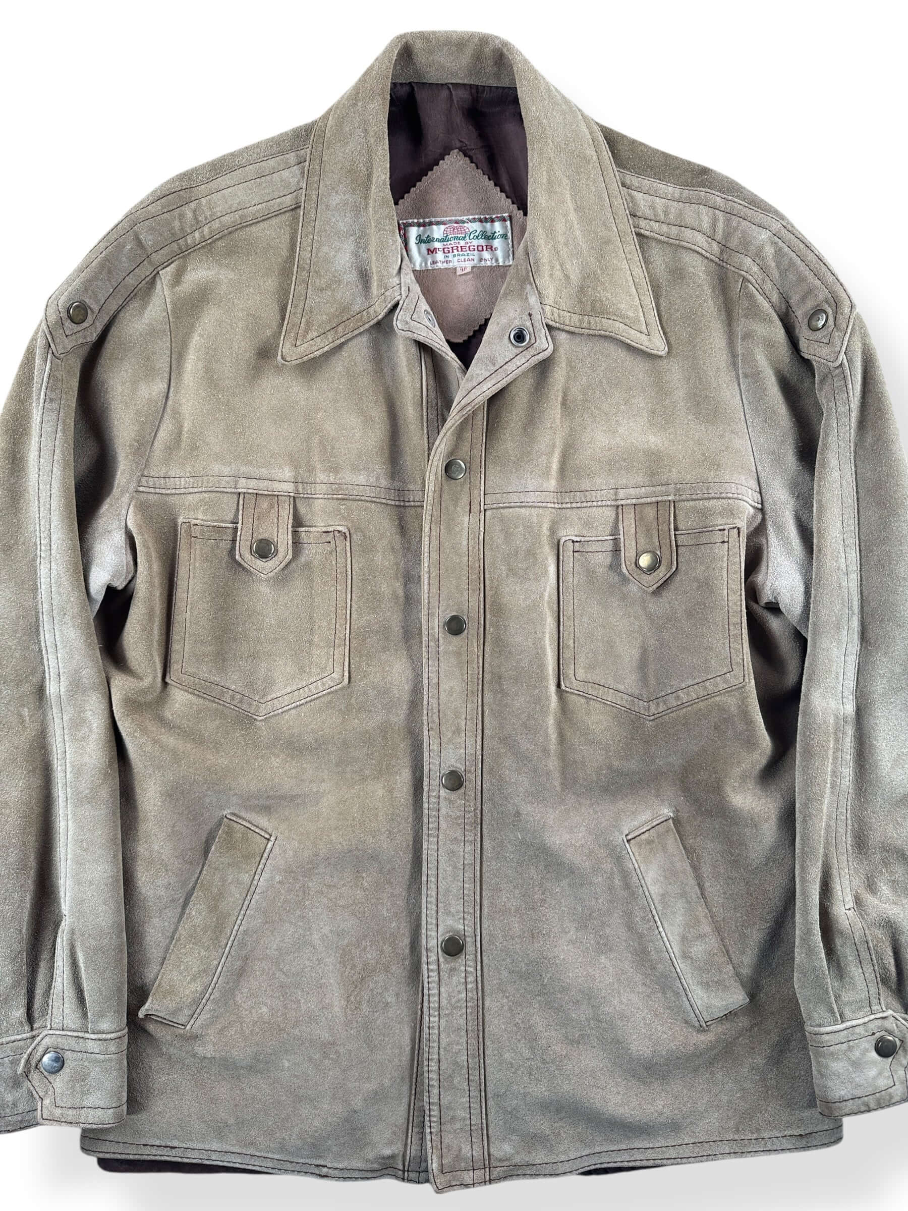 Front Close Up of Vintage McGregor International Suede Jacket SZ 46
