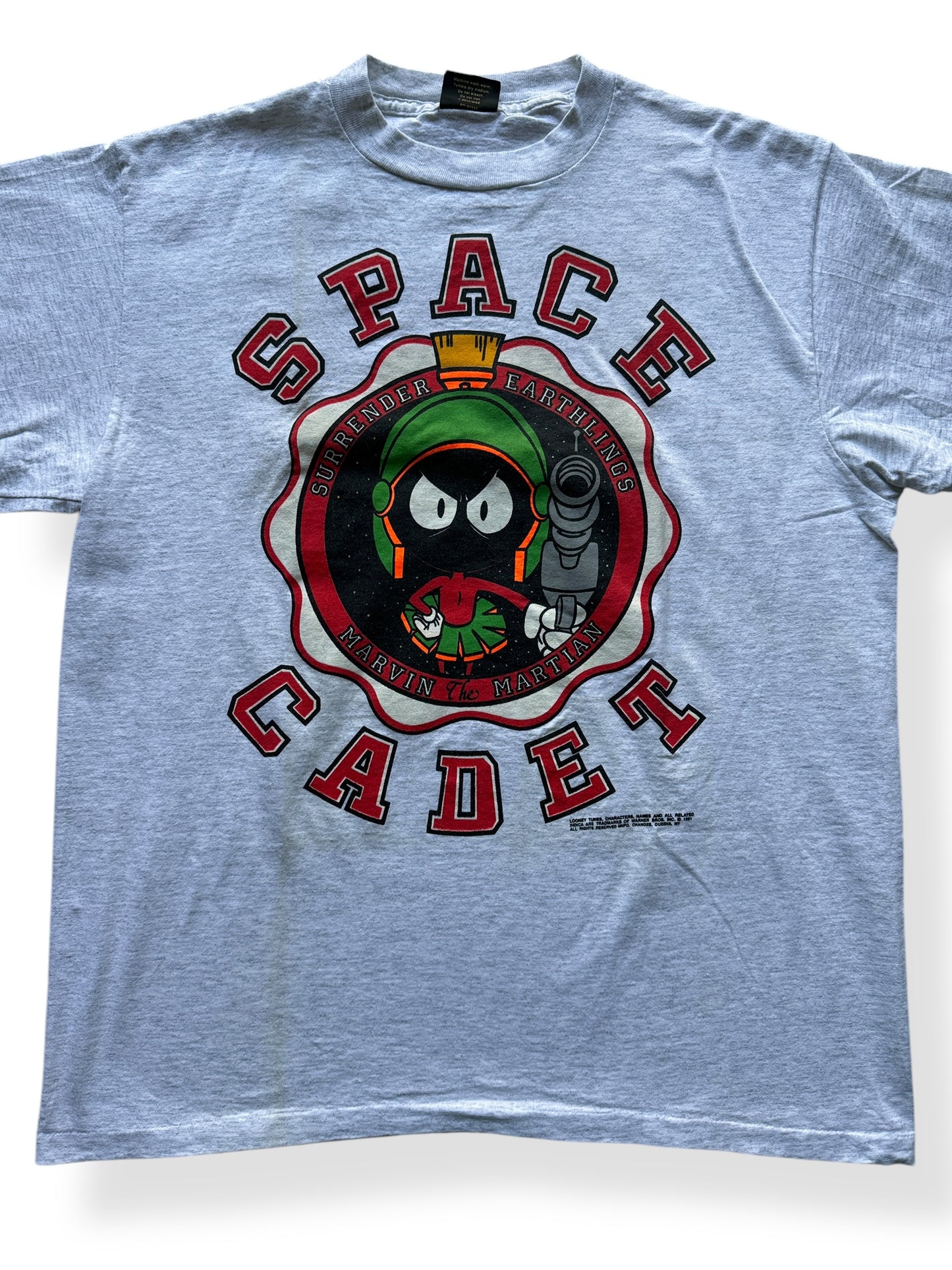 Front Close Up of Vintage Marvin the Martian Space Cadet Tee SZ XL