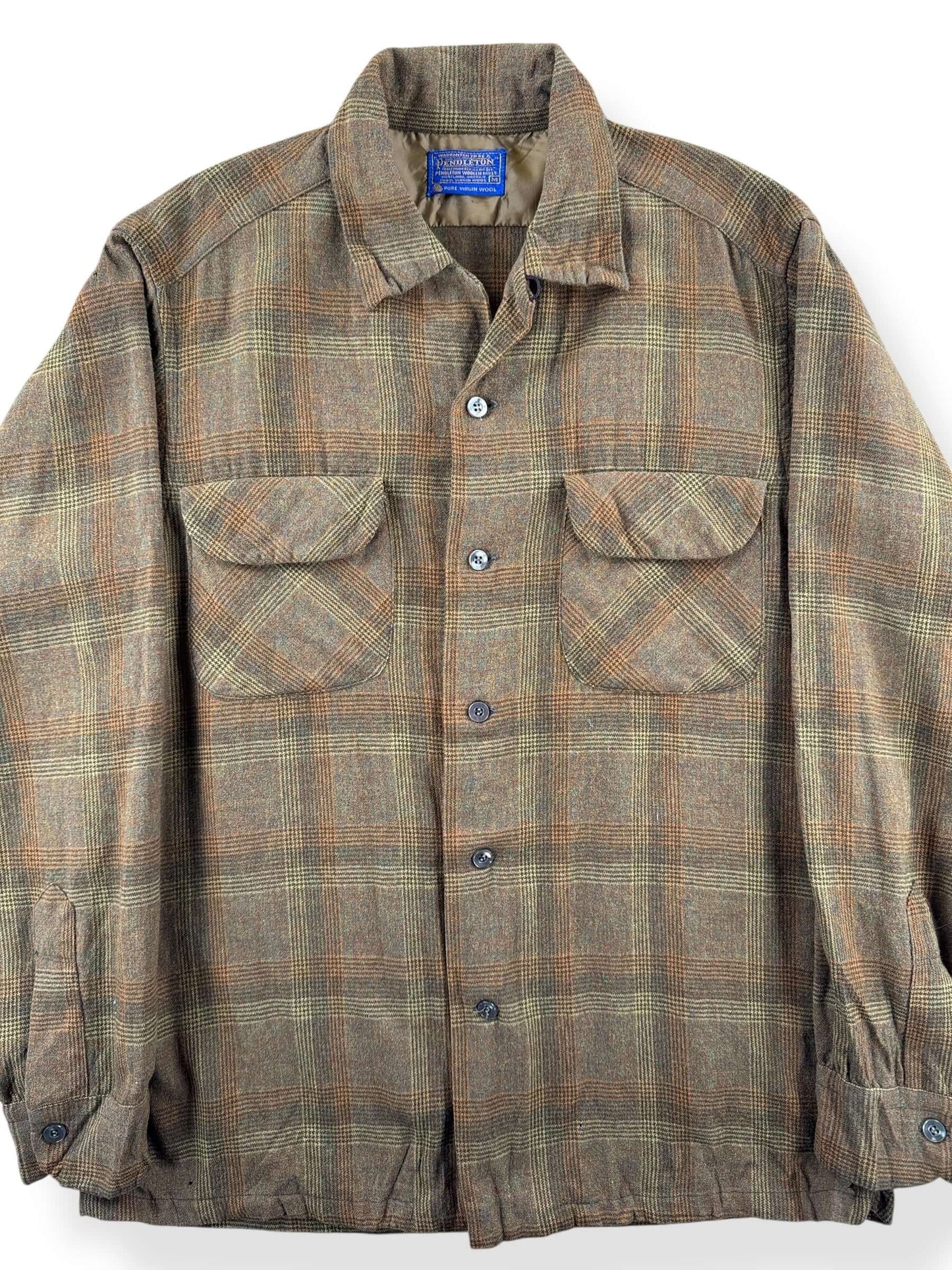 Front Close Up of Vintage Earth Tone Pendleton Board Shirt SZ M