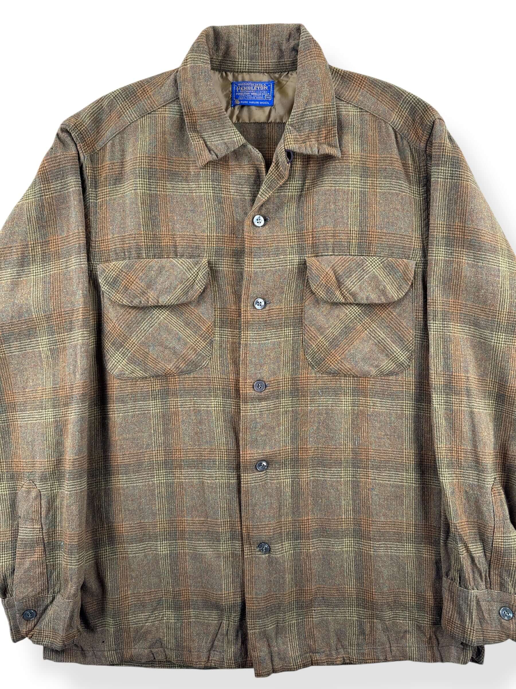 Front Close Up of Vintage Earth Tone Pendleton Board Shirt SZ M