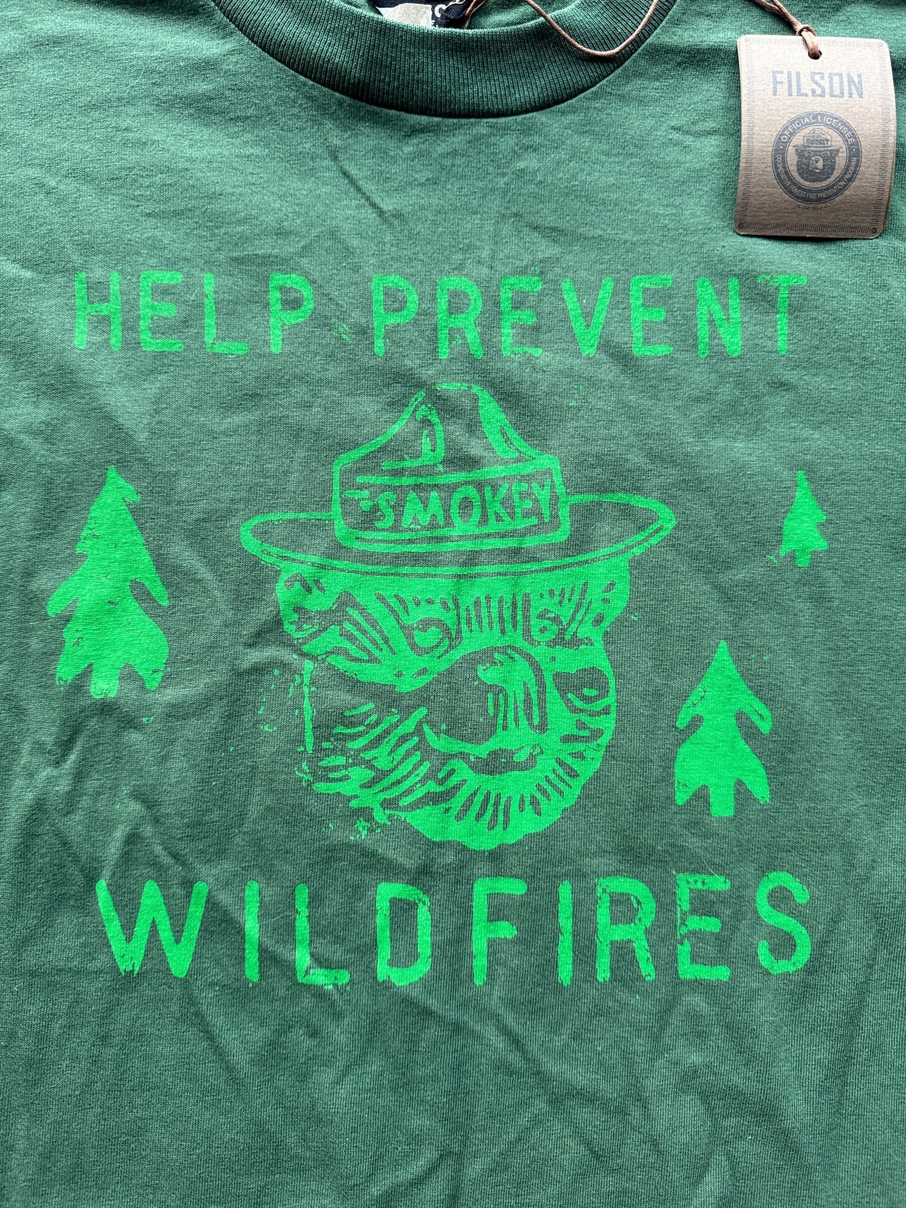 front graphic of NWT Green Filson Long Sleeve Smokey Tee SZ M