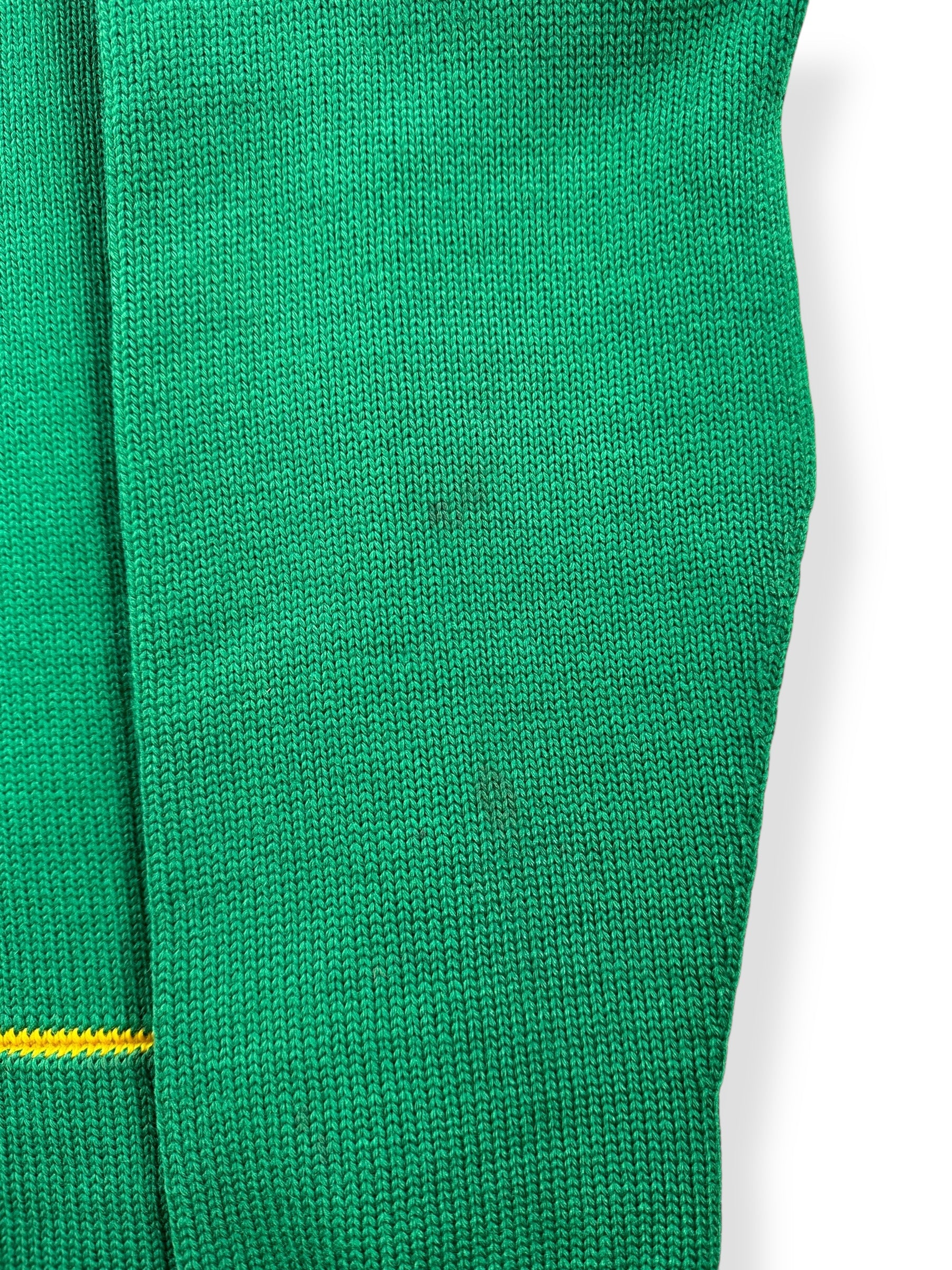 Stain on Sleeve of Vintage 1960 Green & Yellow Varsity Cardigan SZ S