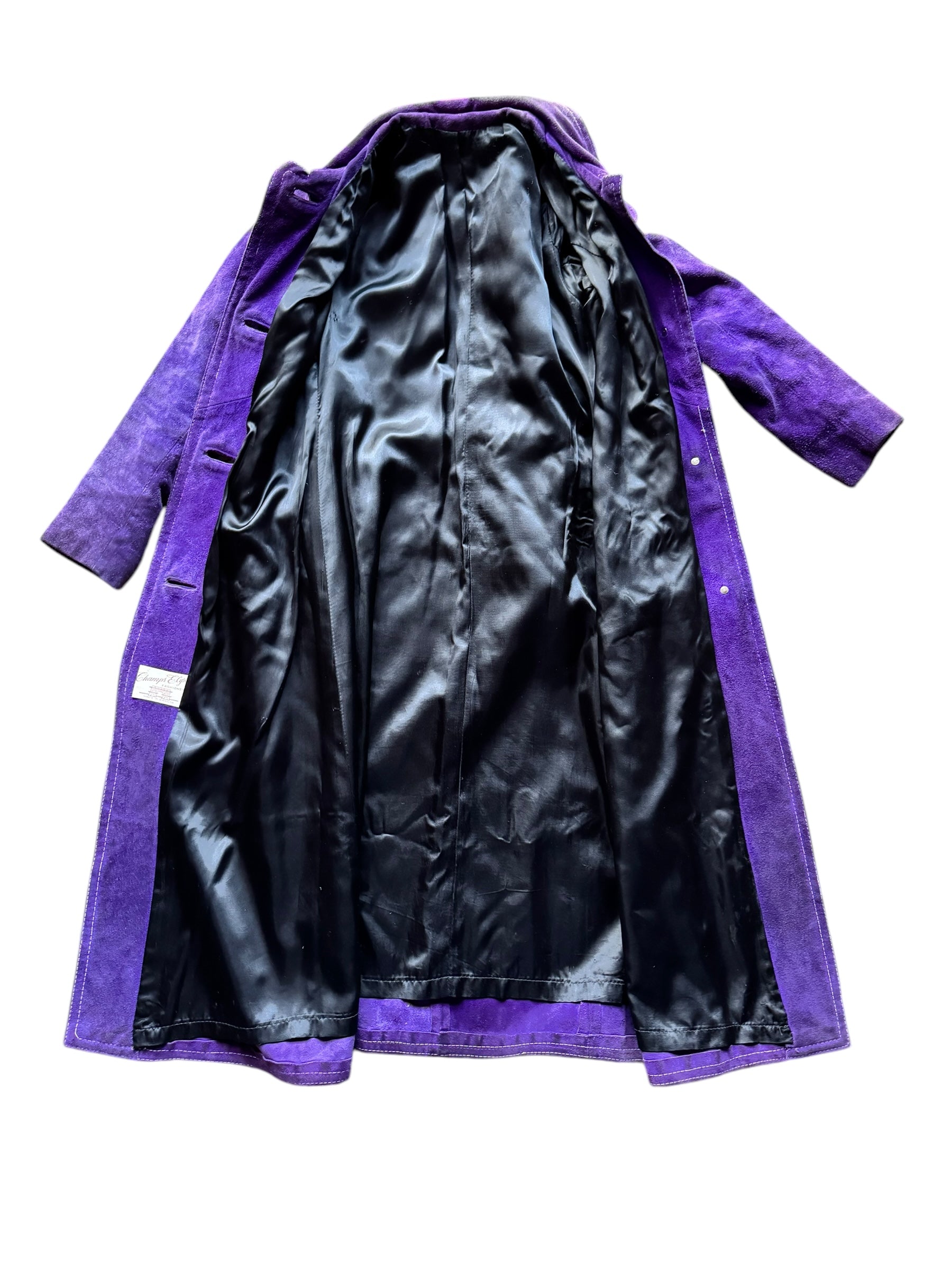 Open view of 1960s Purple Suede Trench Coat S